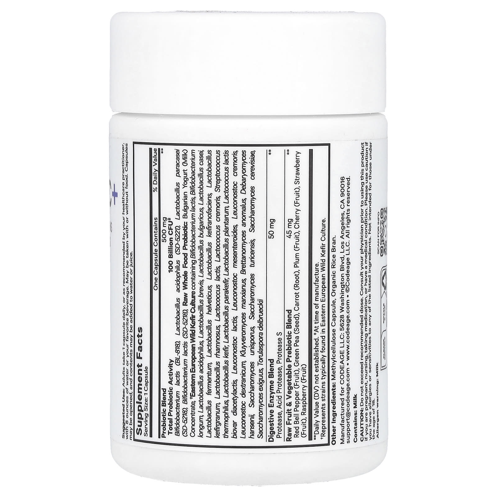 Codeage, Raw Probiotic+, 100 Billion CFU, 30 Vegetable Capsules UPC 850049609586 | HiLife Vitamins