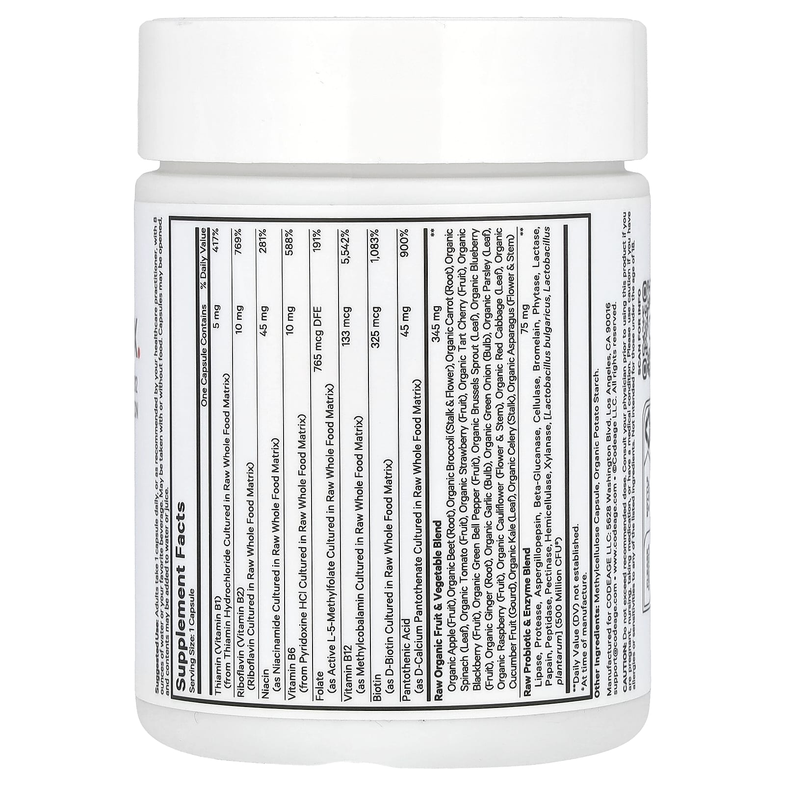 Codeage, Raw Vitamin B-Complex, 60 Vegetable Capsules UPC 850049609593 | HiLife Vitamins