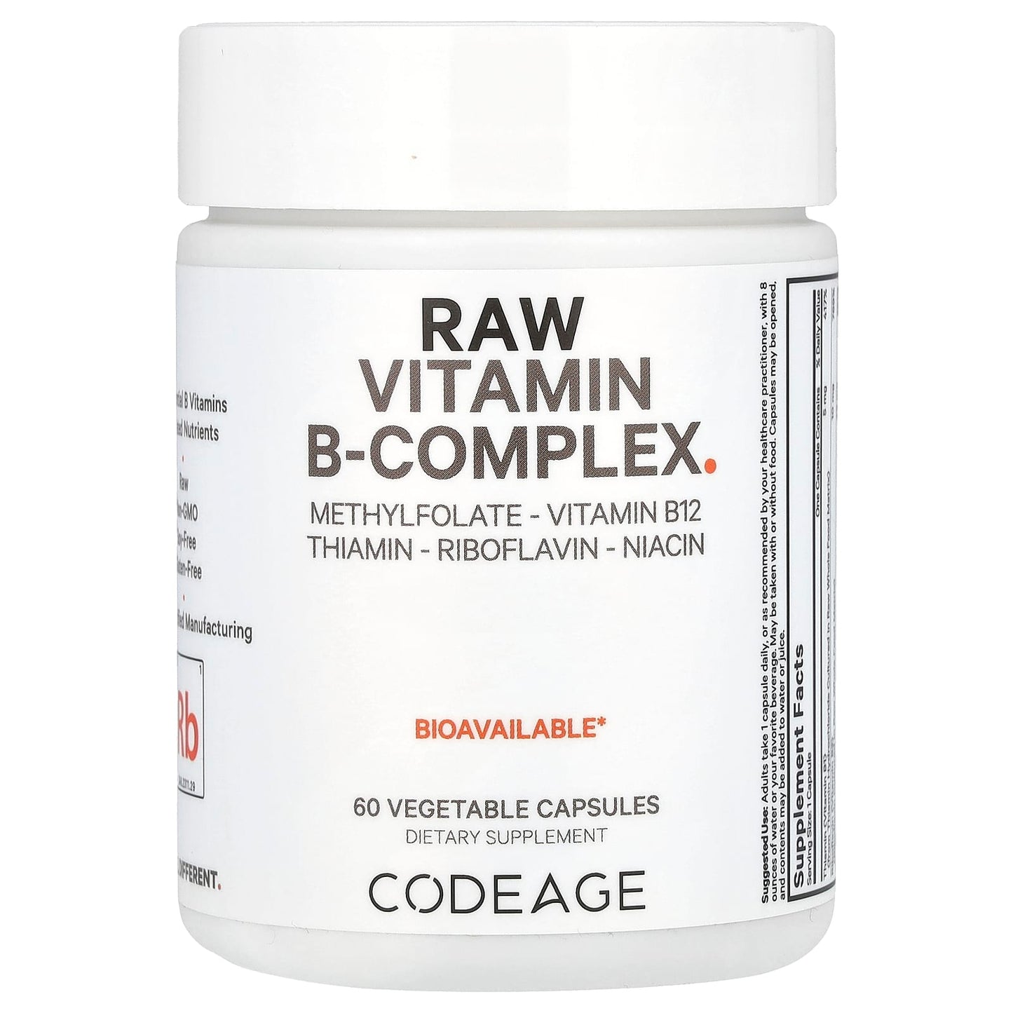 Codeage, Raw Vitamin B-Complex, 60 Vegetable Capsules UPC 850049609593 | HiLife Vitamins