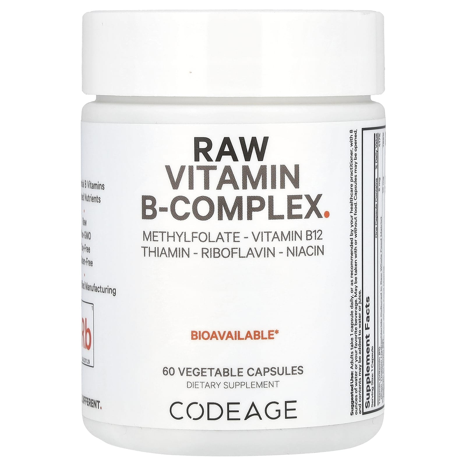 Codeage, Raw Vitamin B-Complex, 60 Vegetable Capsules UPC 850049609593 | HiLife Vitamins