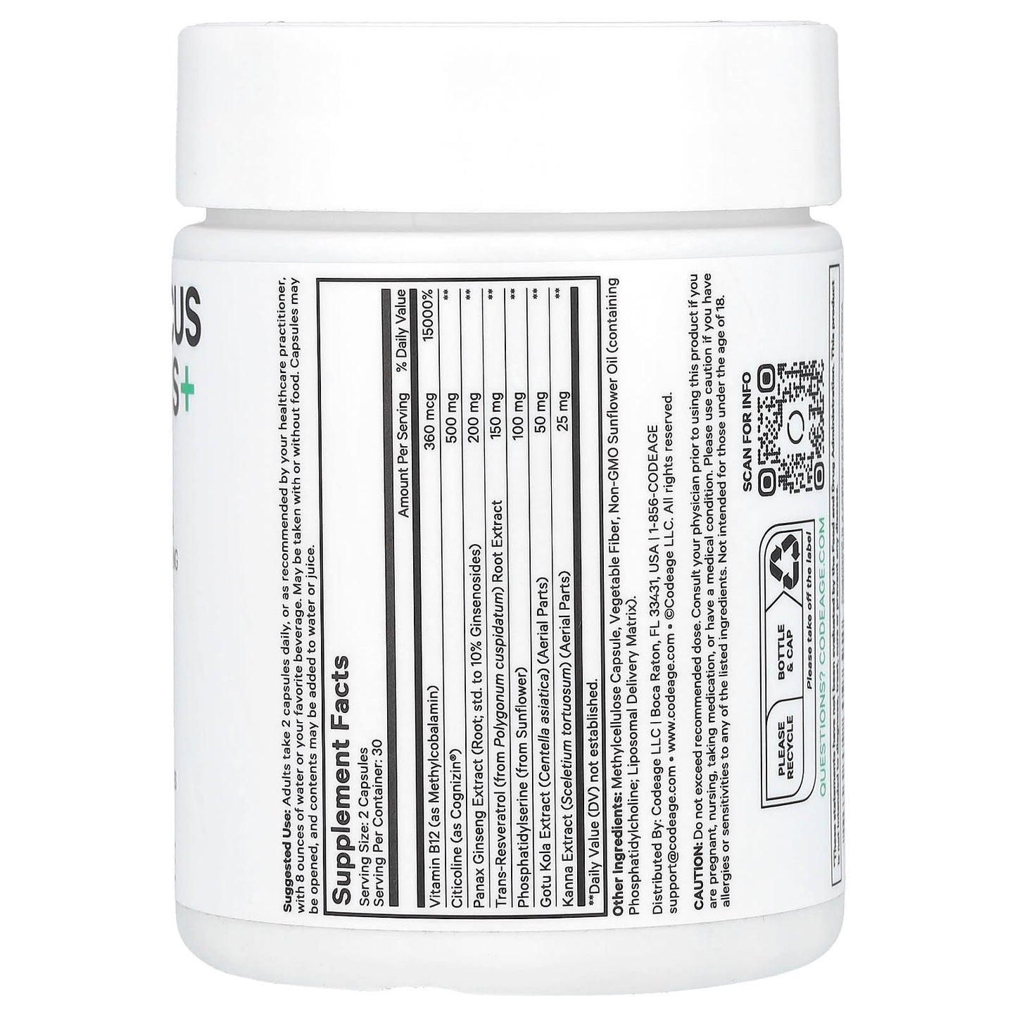 Codeage, Brain Focus Vitamins+, 60 Vegetable Capsules UPC 850049609692 | HiLife Vitamins