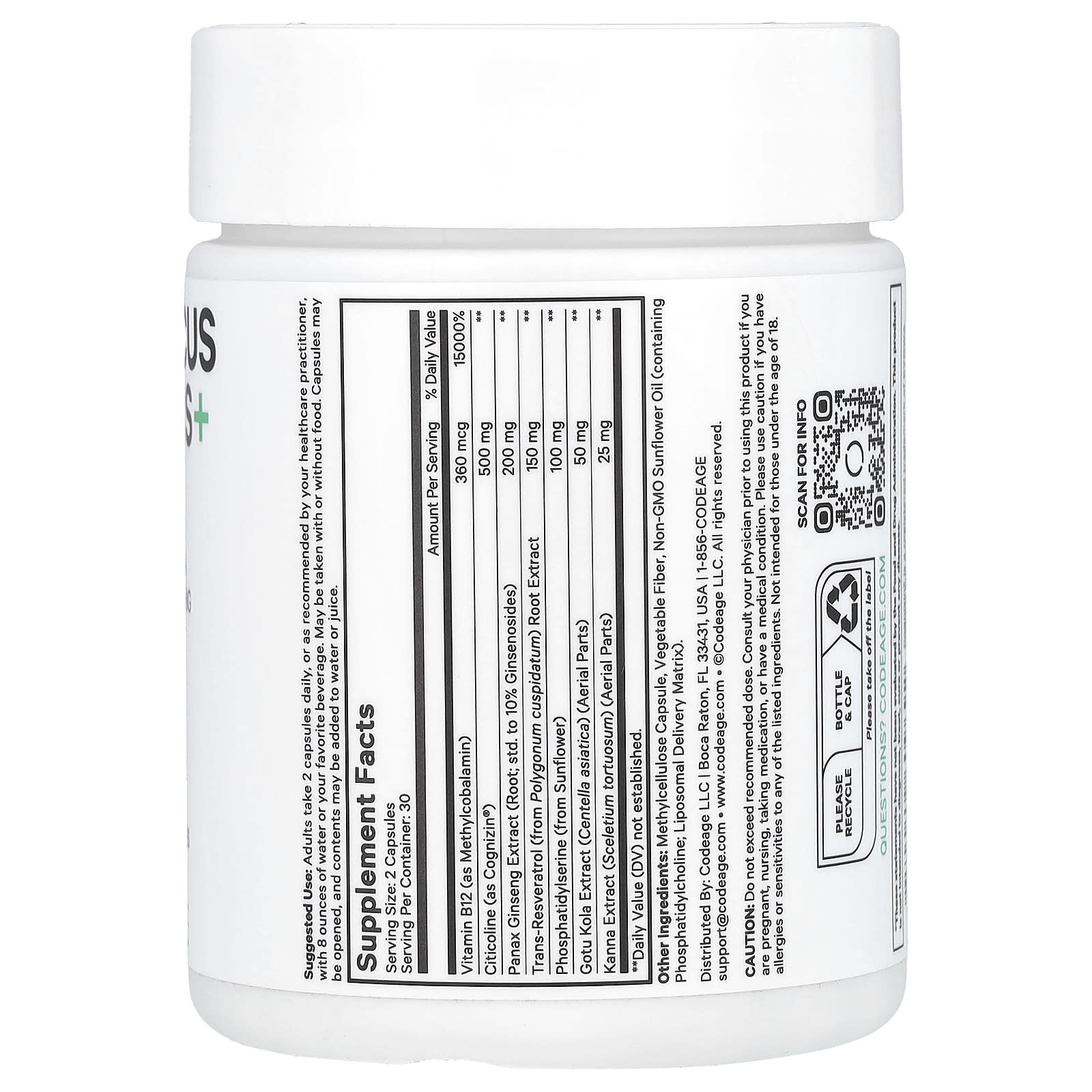 Codeage, Brain Focus Vitamins+, 60 Vegetable Capsules UPC 850049609692 | HiLife Vitamins