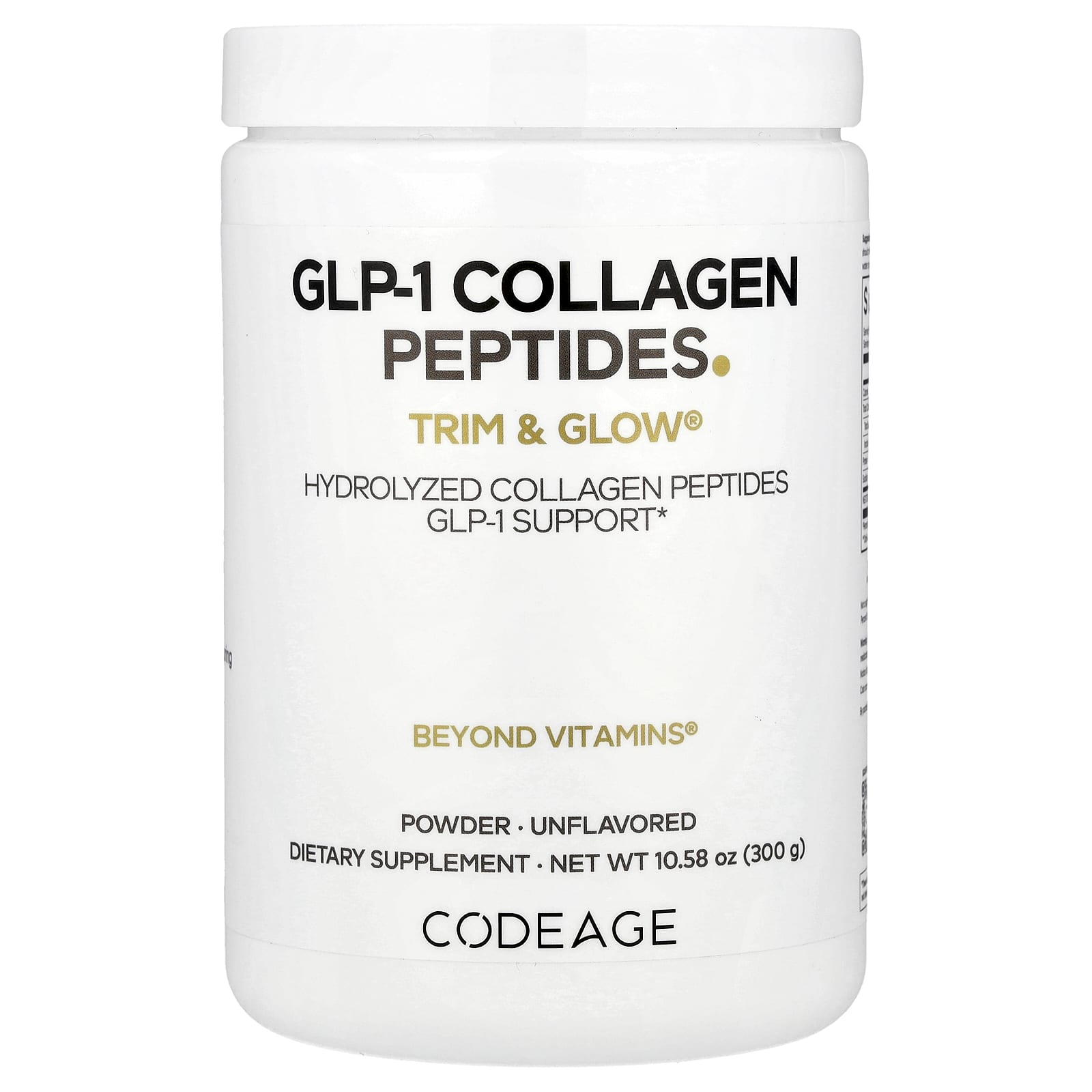 Codeage, GLP-1 Collagen Peptides Powder, Trim & Glow®, Unflavored, 10.58 oz (300 g) UPC 850049609852 | HiLife Vitamins