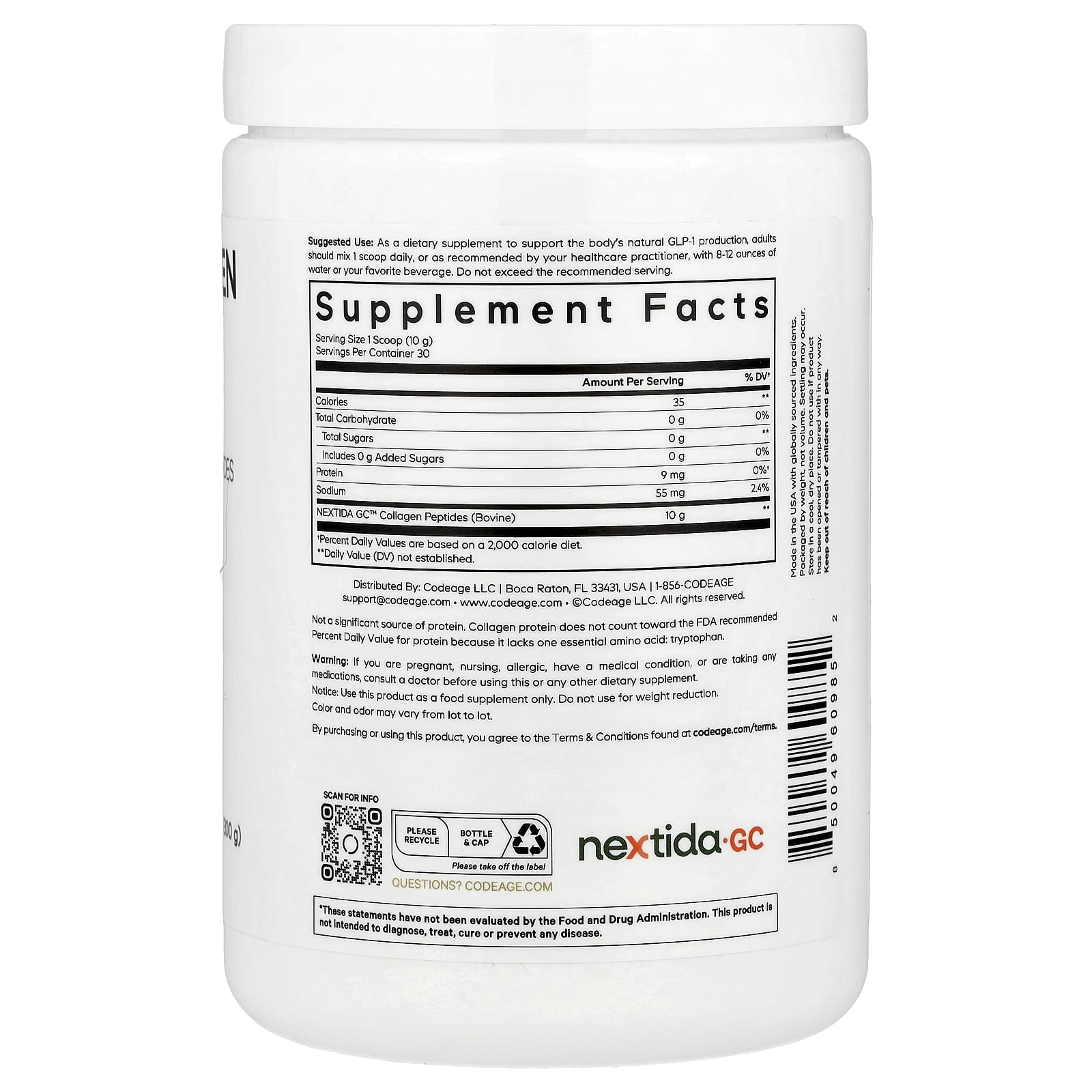 Codeage, GLP-1 Collagen Peptides Powder, Trim & Glow®, Unflavored, 10.58 oz (300 g) UPC 850049609852 | HiLife Vitamins