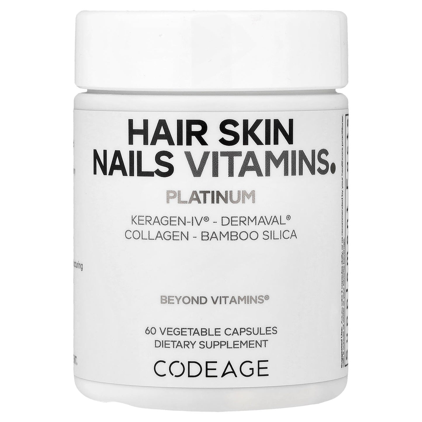 Codeage, Hair Skin Nails Vitamins Platinum, 60 Vegetable Capsules UPC 850068815784 | Hilife Vitamins