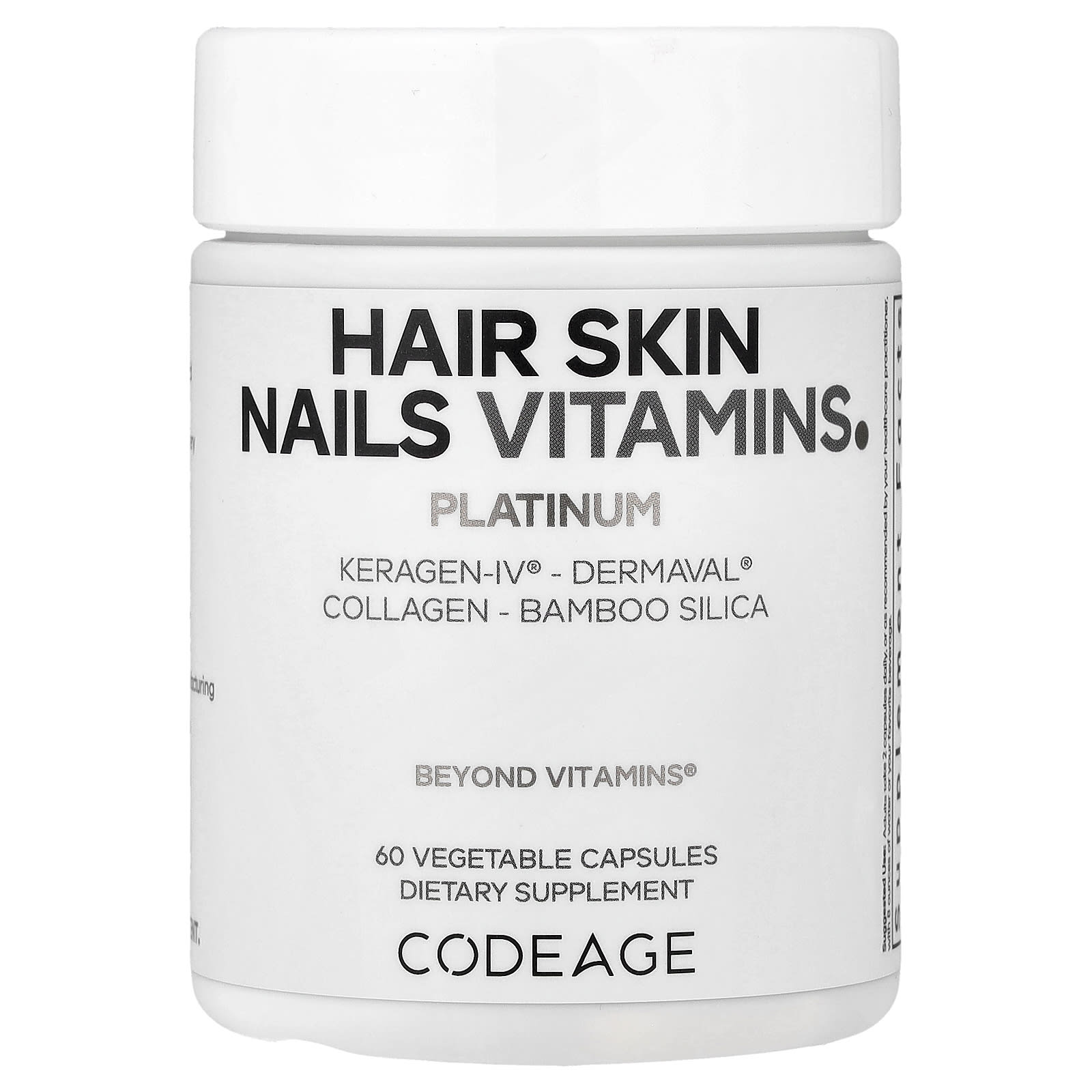 Codeage, Hair Skin Nails Vitamins Platinum, 60 Vegetable Capsules UPC 850068815784 | Hilife Vitamins