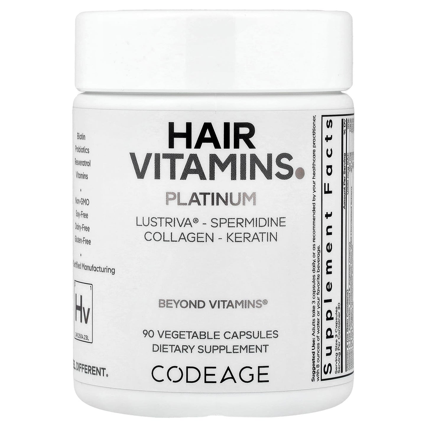 Codeage, Hair Vitamins, Platinum, 90 Vegetable Capsules UPC 850068815944 | Hilife Vitamins