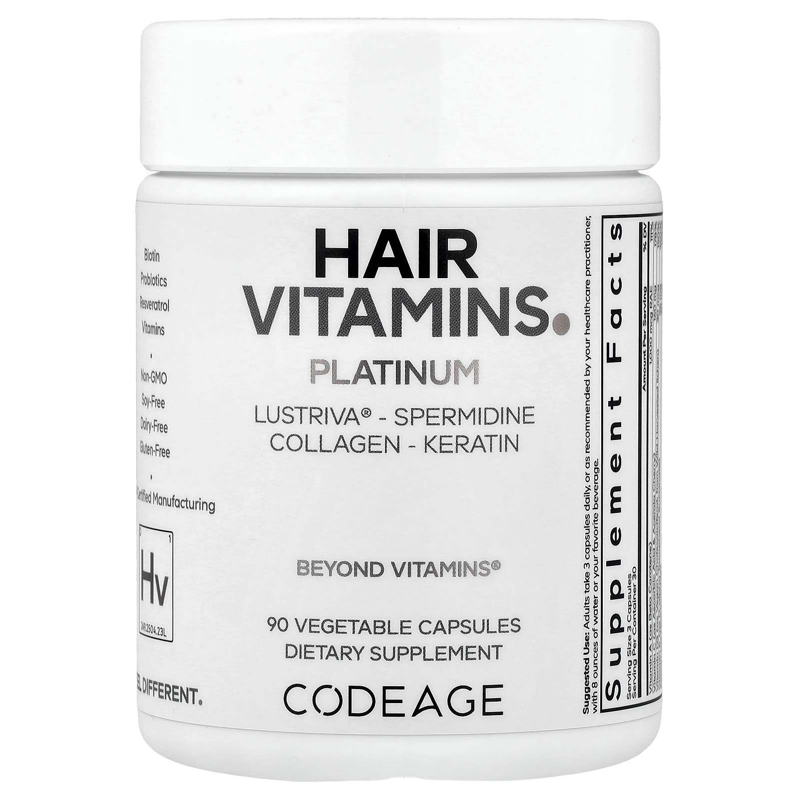 Codeage, Hair Vitamins, Platinum, 90 Vegetable Capsules UPC 850068815944 | Hilife Vitamins