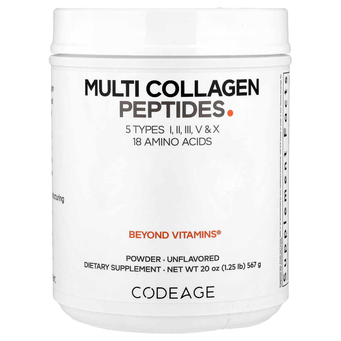Codeage, Multi Collagen Peptides Powder, Unflavored, 20 oz (567 g) - 853919008021 | Hilife Vitamins