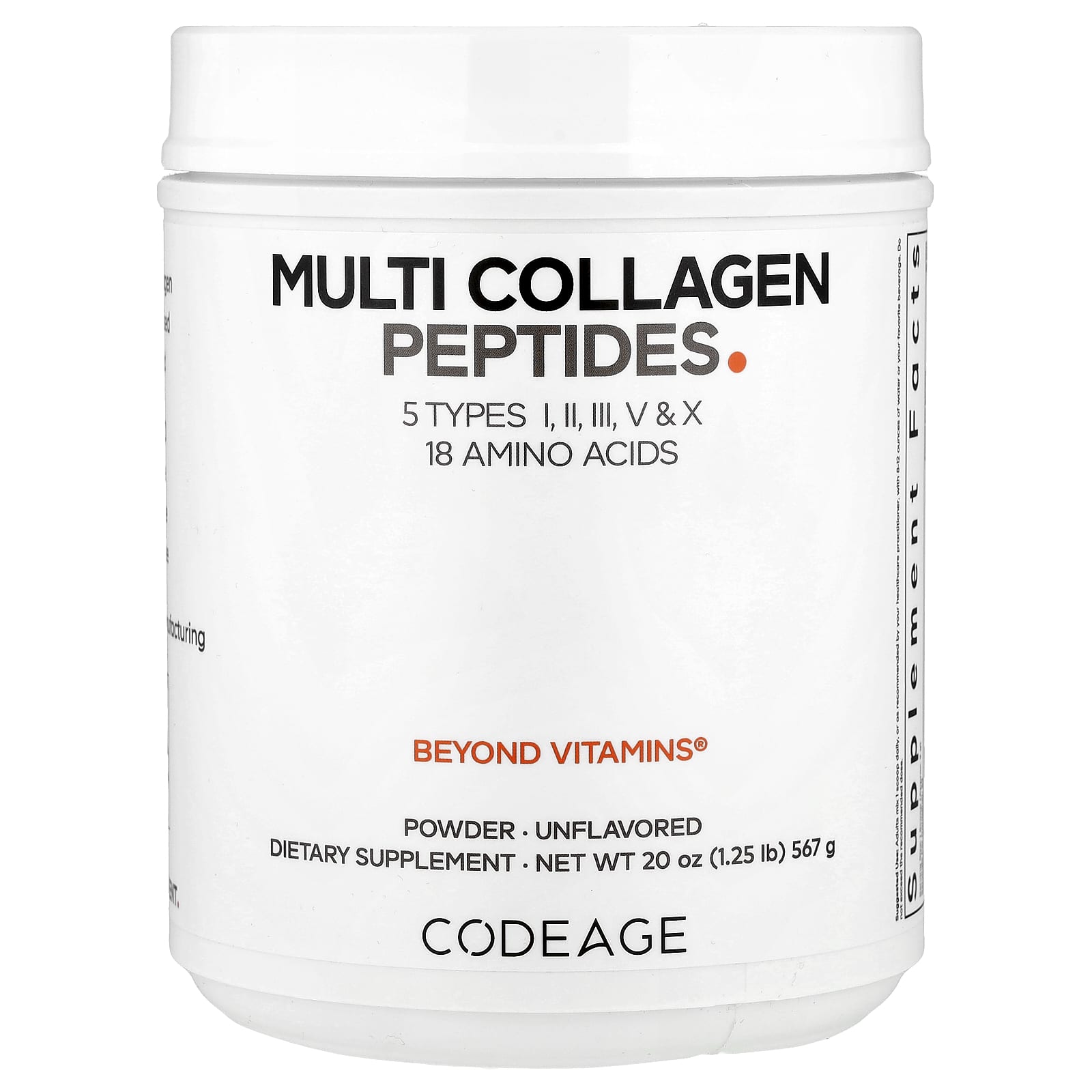 Codeage, Multi Collagen Peptides Powder, Unflavored, 20 oz (567 g) UPC 853919008021 | HiLife Vitamins
