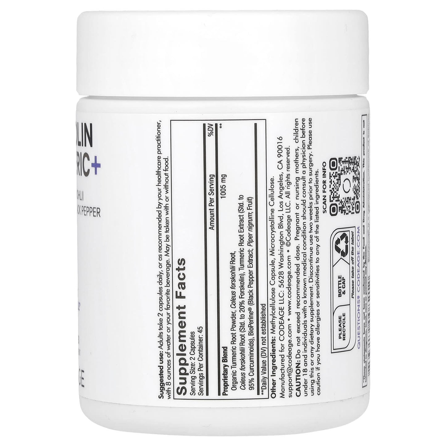 Codeage, Forskolin Turmeric+, 90 capsules UPC 853919008212 | HiLife Vitamins
