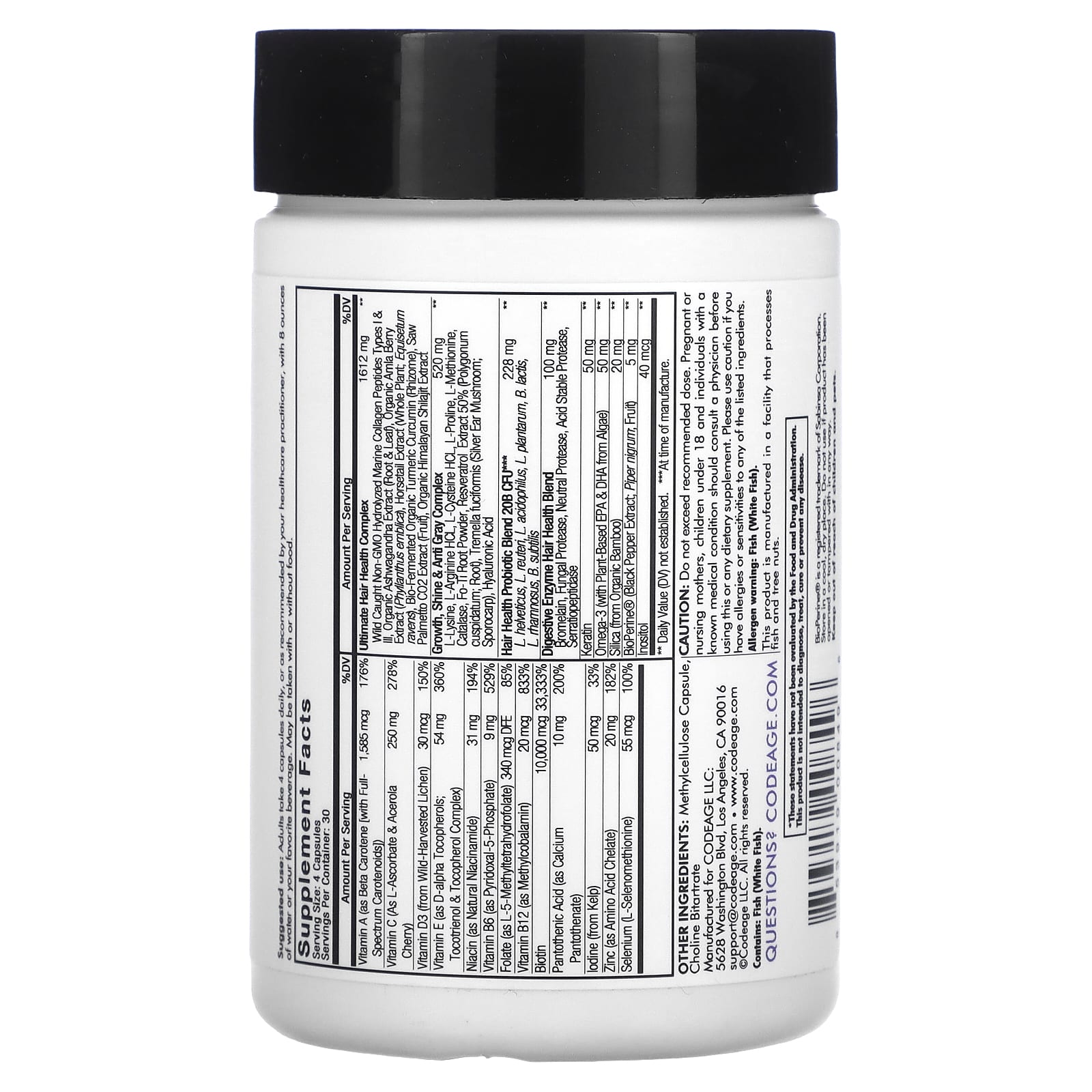 Codeage, Hair Vitamins, 120 capsules UPC 853919008496 | HiLife Vitamins