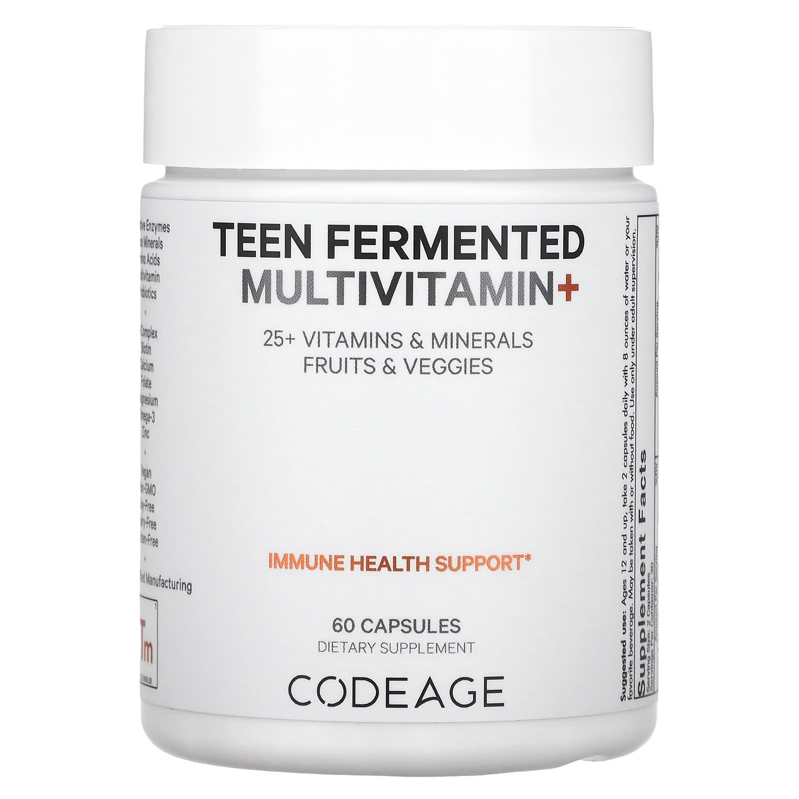 Codeage, Teen Fermented Multivitamin+, 60 capsules UPC 853919008526 | HiLife Vitamins