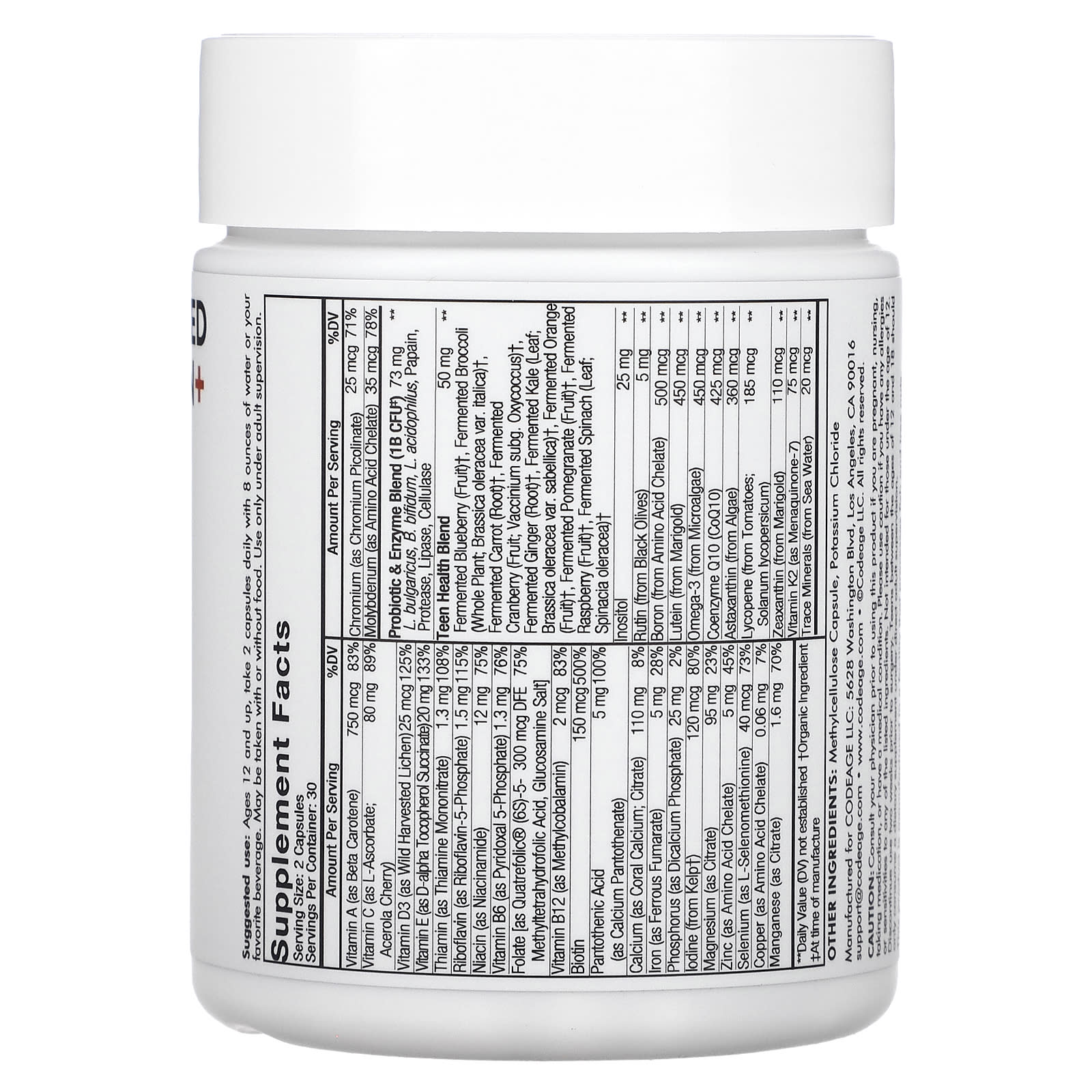 Codeage, Teen Fermented Multivitamin+, 60 capsules UPC 853919008526 | HiLife Vitamins