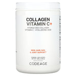Codeage, Collagen Vitamin C + Powder, Hydrolyzed Collagen, Vitamin C, Hyaluronic Acid, Unflavored, 9.98 oz (283 g) UPC 853919008625 | HiLife Vitamins