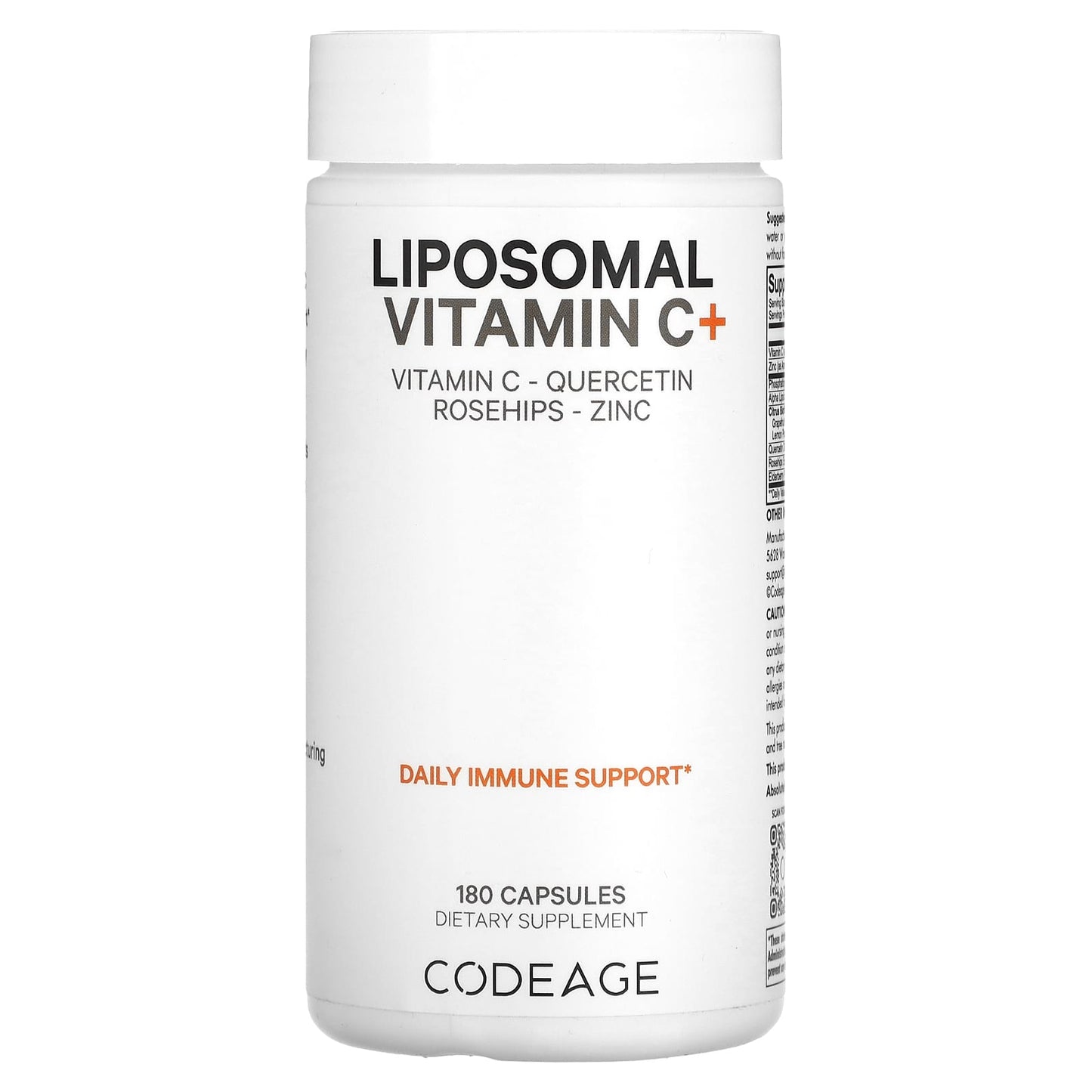 Codeage, Liposomal Vitamin C+, Vitamin C, Quercetin, Rosehips, Zinc, 180 Vegetable Capsules UPC 853919008649 | HiLife Vitamins