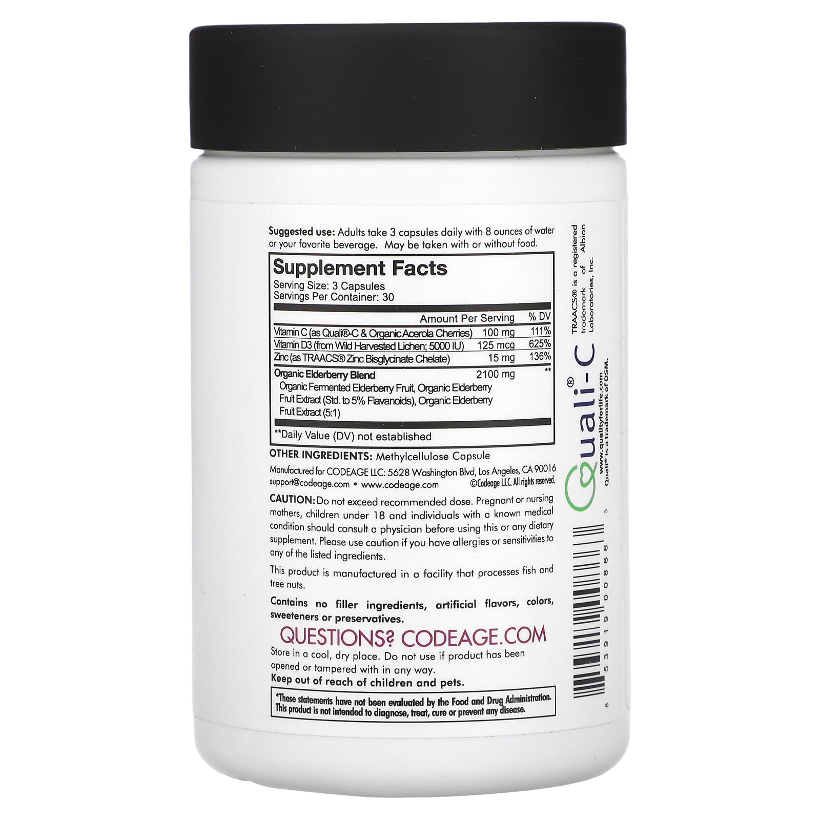 Codeage, Elderberry Vitamins, 90 capsules UPC 853919008663 | HiLife Vitamins