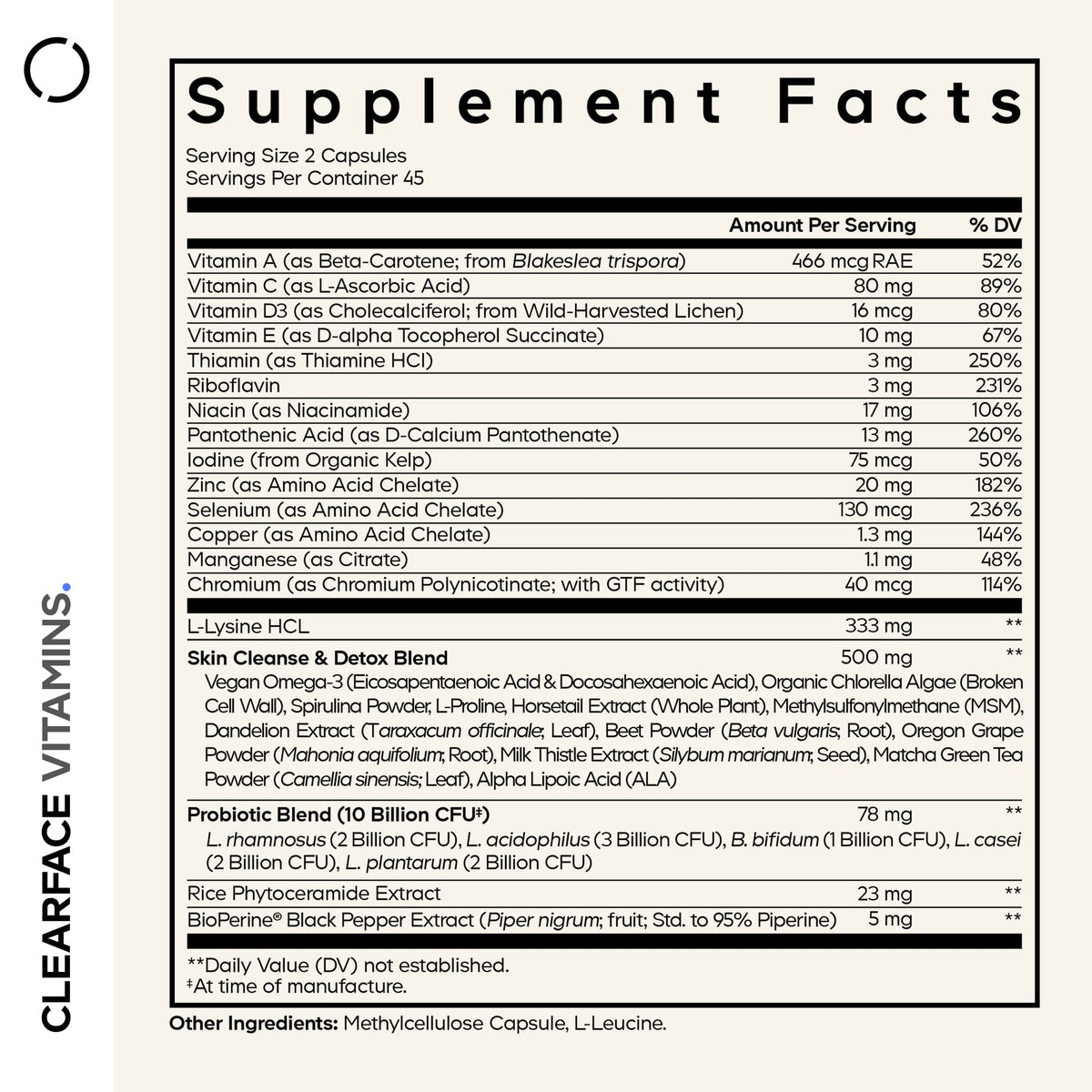 Codeage, Clearface Vitamins+, 90 Vegetable Capsules UPC 853919008731 | Hilife Vitamins