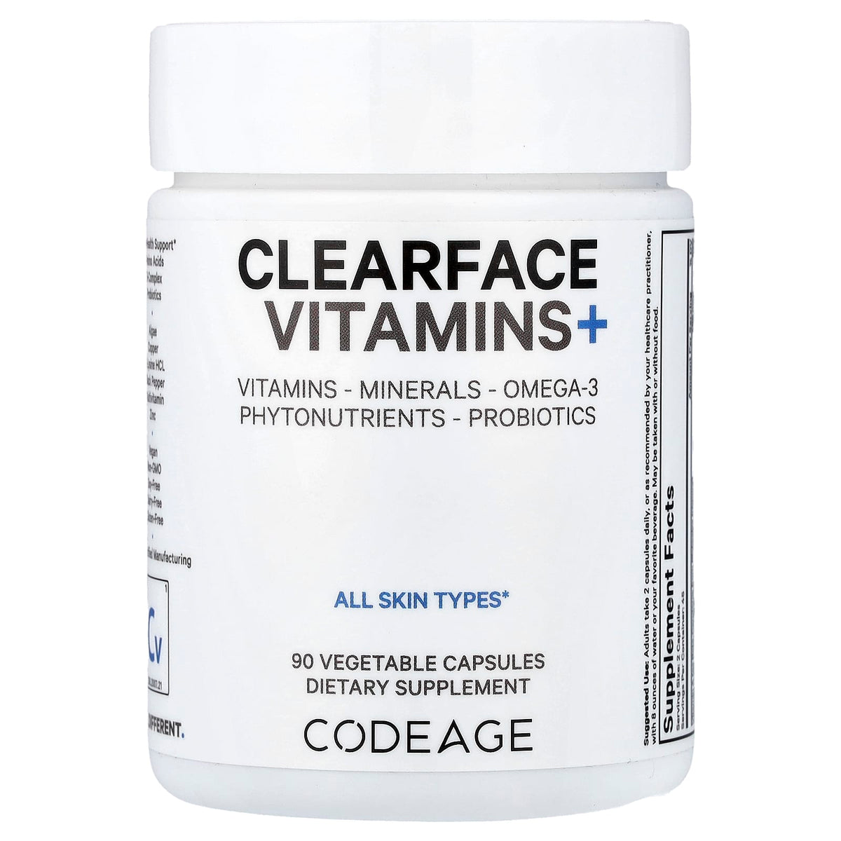 Codeage, Clearface Vitamins+, 90 Vegetable Capsules UPC 853919008731 | Hilife Vitamins