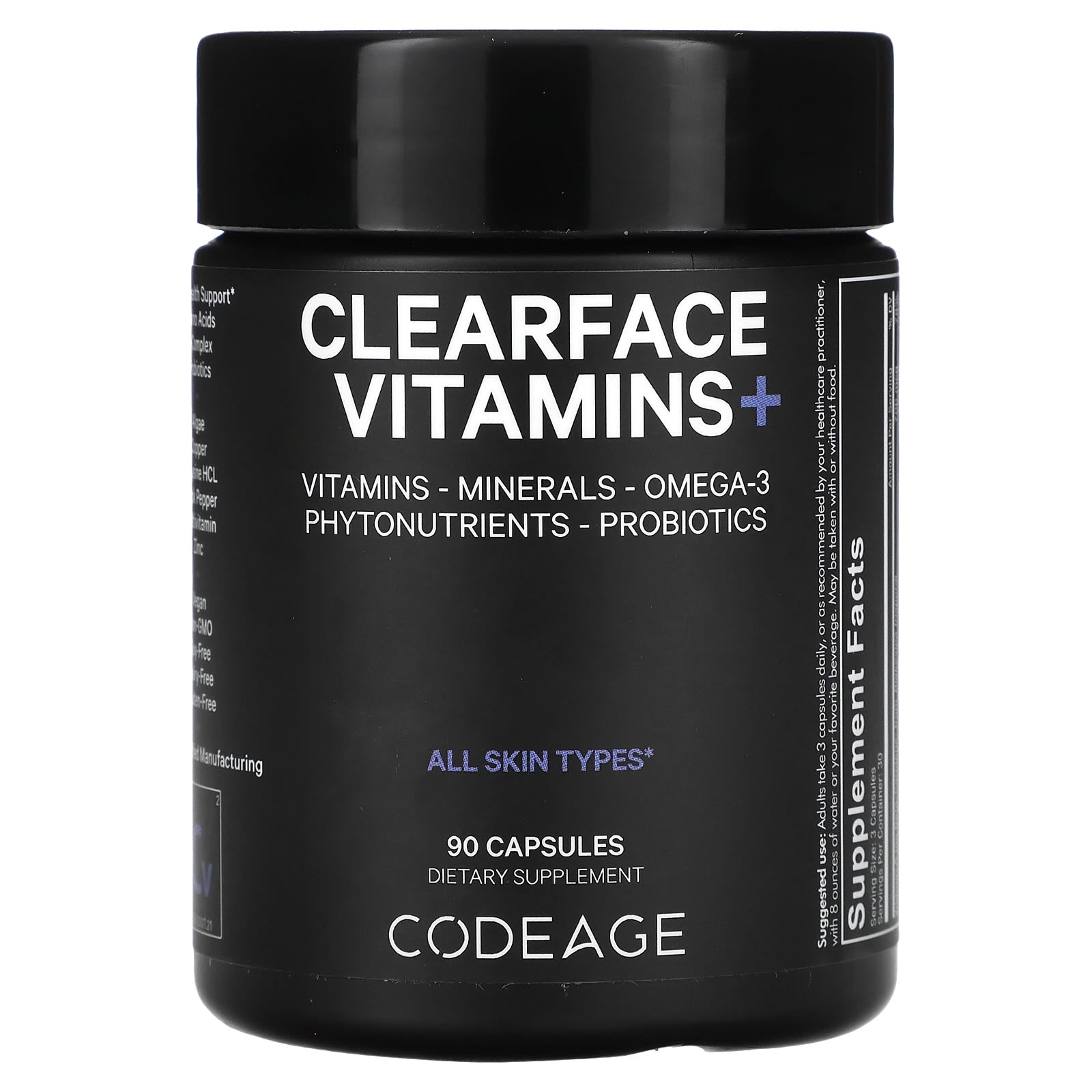 Codeage, Clearface Vitamins+, 90 capsules UPC 853919008748 | HiLife Vitamins