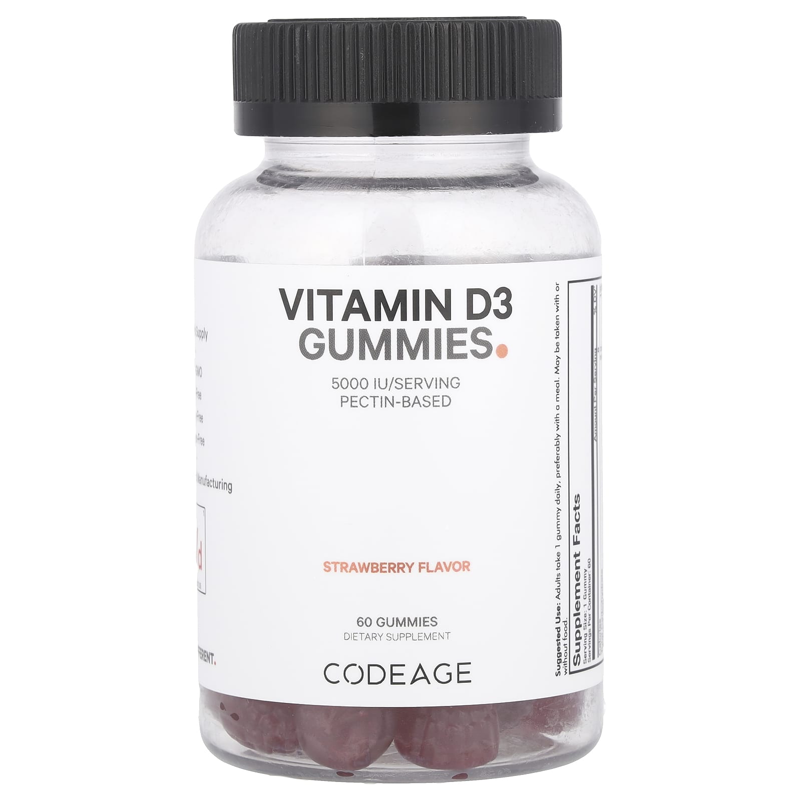 Codeage, Vitamin D3 Gummies, Strawberry, 5,000 IU, 60 Gummies - 853919008885 | Hilife Vitamins