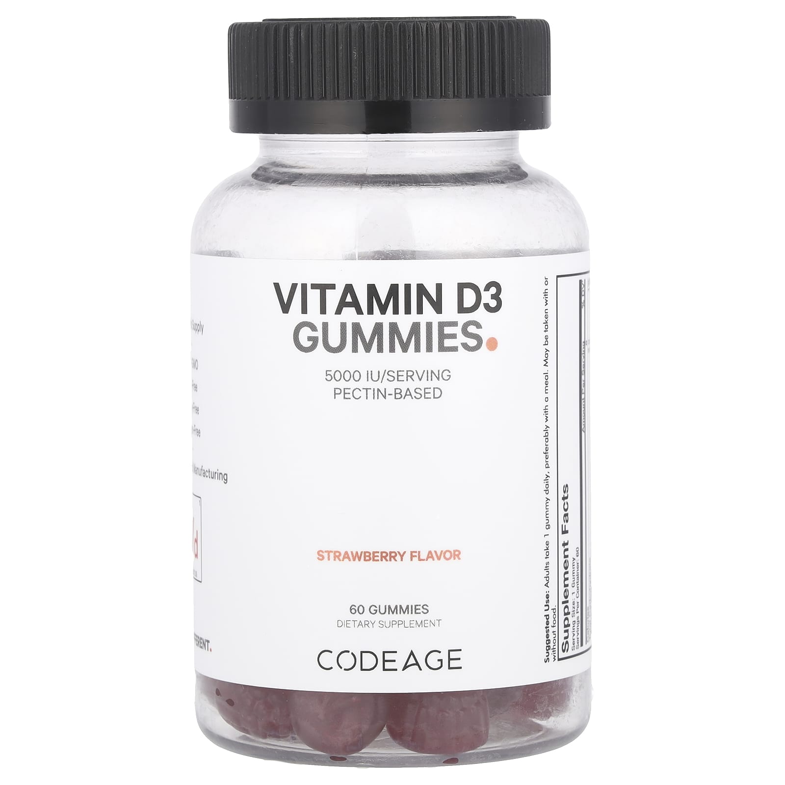 Codeage, Vitamin D3 Gummies, Strawberry, 5,000 IU, 60 Gummies UPC 853919008885 | HiLife Vitamins