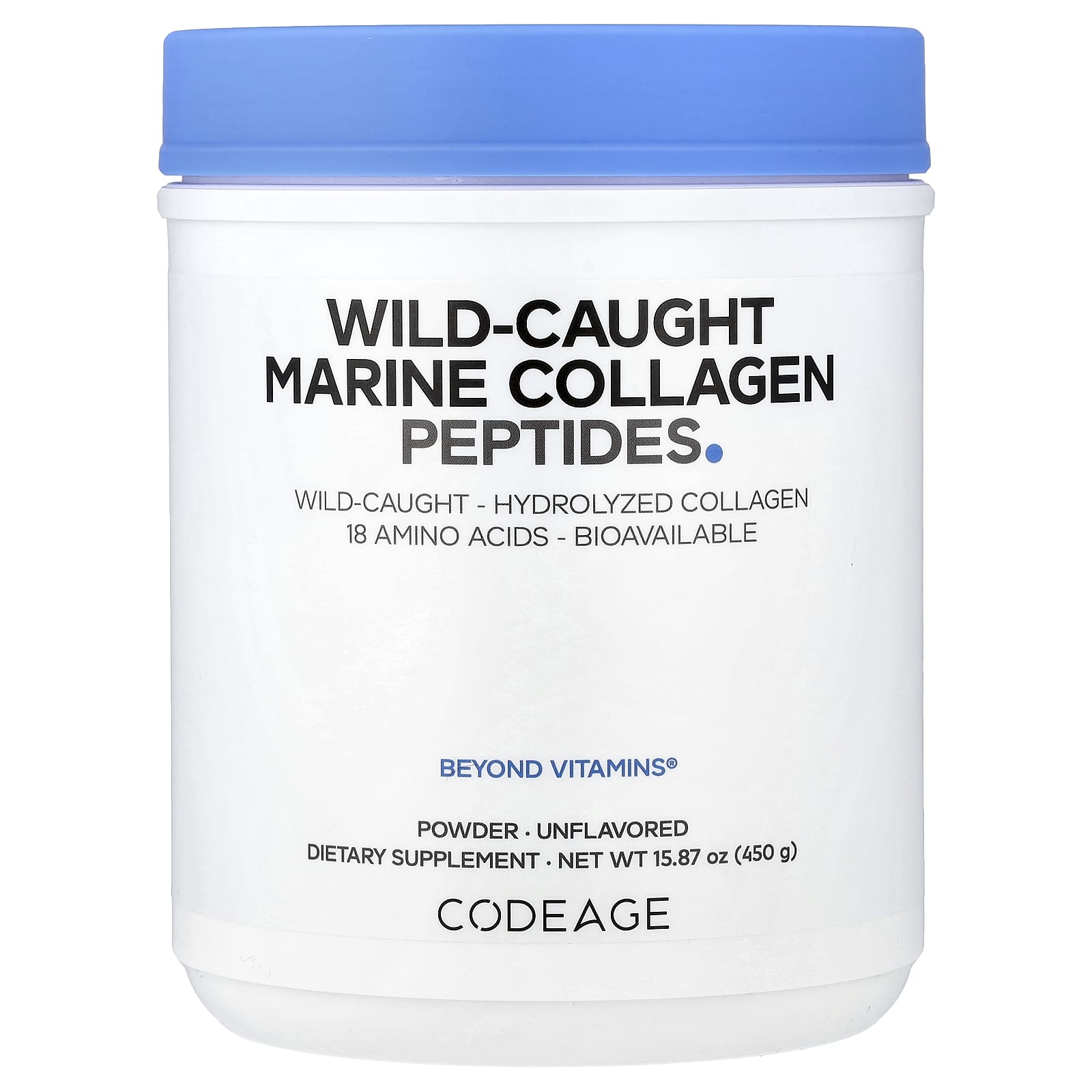 Codeage, Wild-Caught Marine Collagen Peptides Powder, Unflavored, 15.87 oz (450 g) UPC 860507000404 | HiLife Vitamins