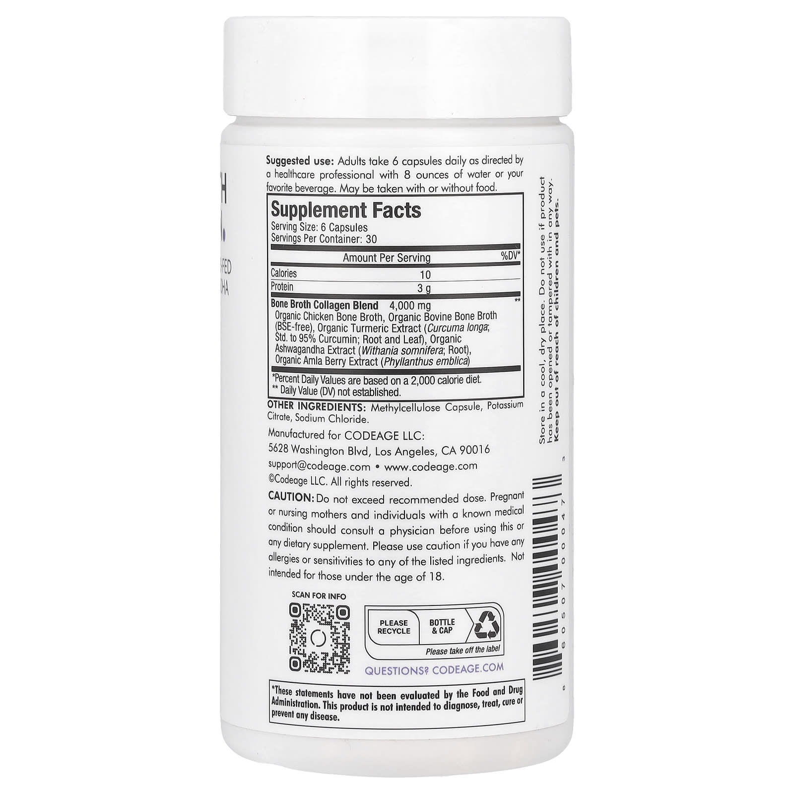 Codeage, Multi Collagen Bone Broth, 180 capsules UPC 860507000473 | HiLife Vitamins