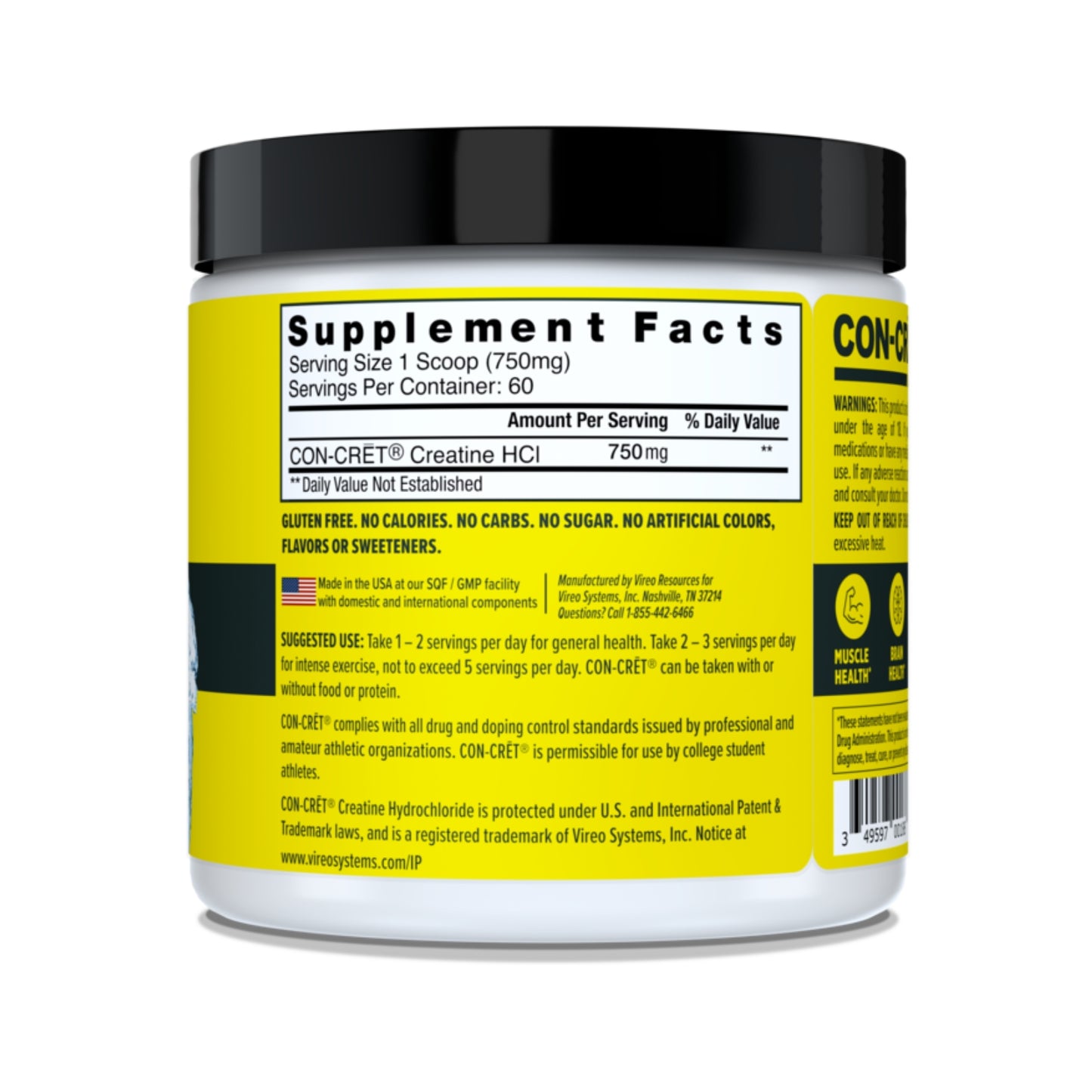 Con-Cret, Creatine HCl Powder, 750mg, Unflavored, 1.59 oz (45 g) UPC 349597001886 | Hilife Vitamins