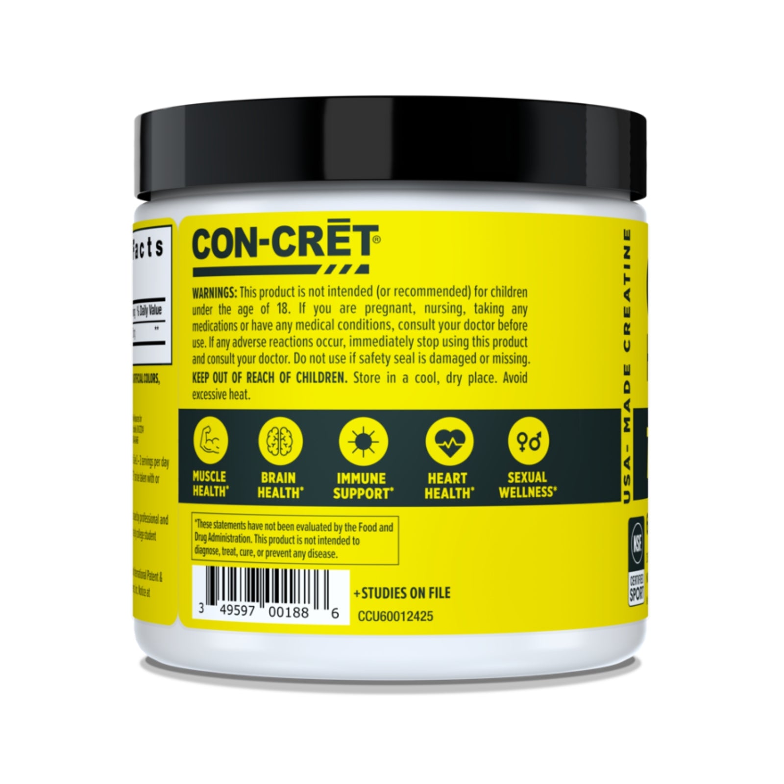 Con-Cret, Creatine HCl Powder, 750mg, Unflavored, 1.59 oz (45 g) UPC 349597001886 | Hilife Vitamins