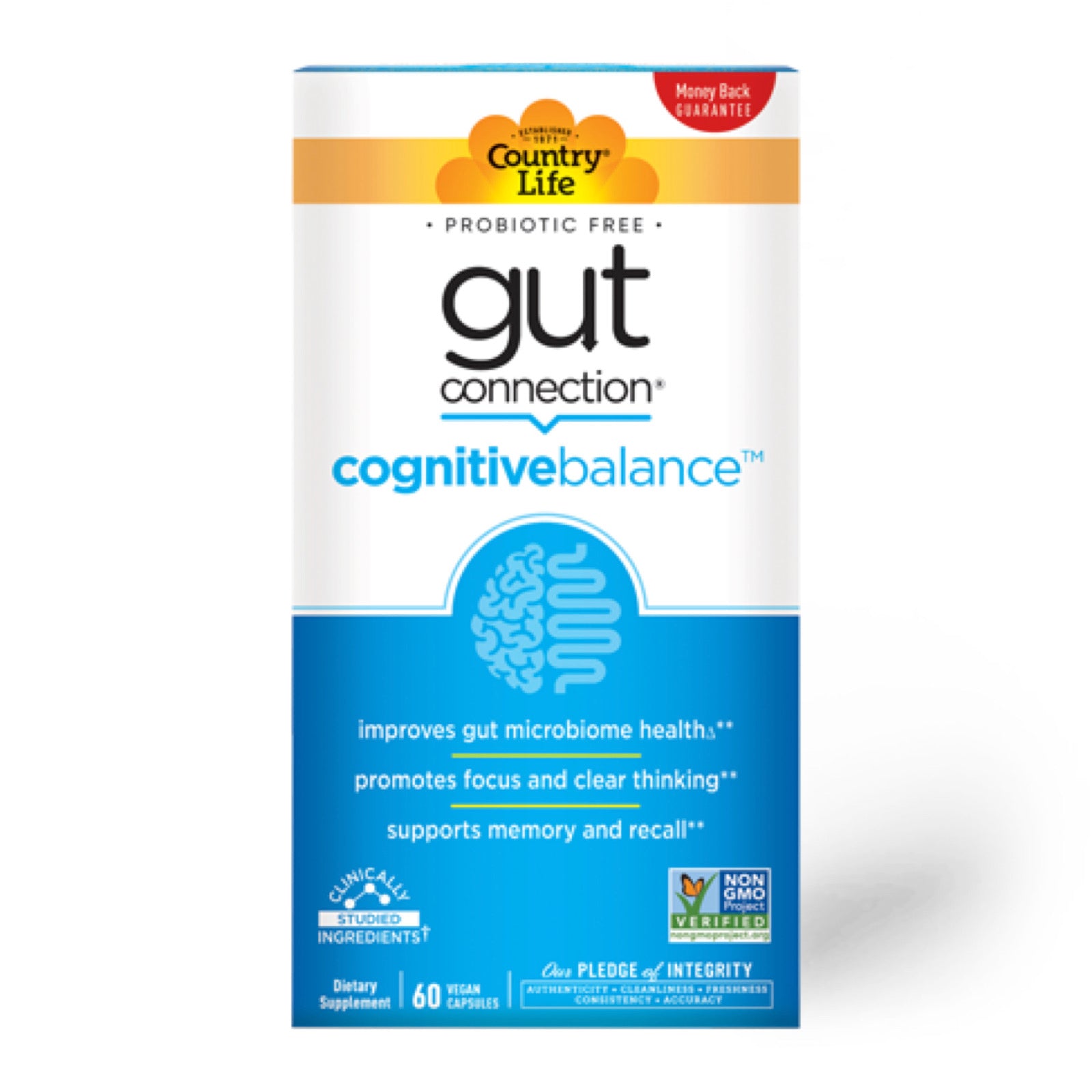Country Life, Gut Connection Cognitive Balance, 60 Vegan Capsules UPC 015794030201 | Hilife Vitamins