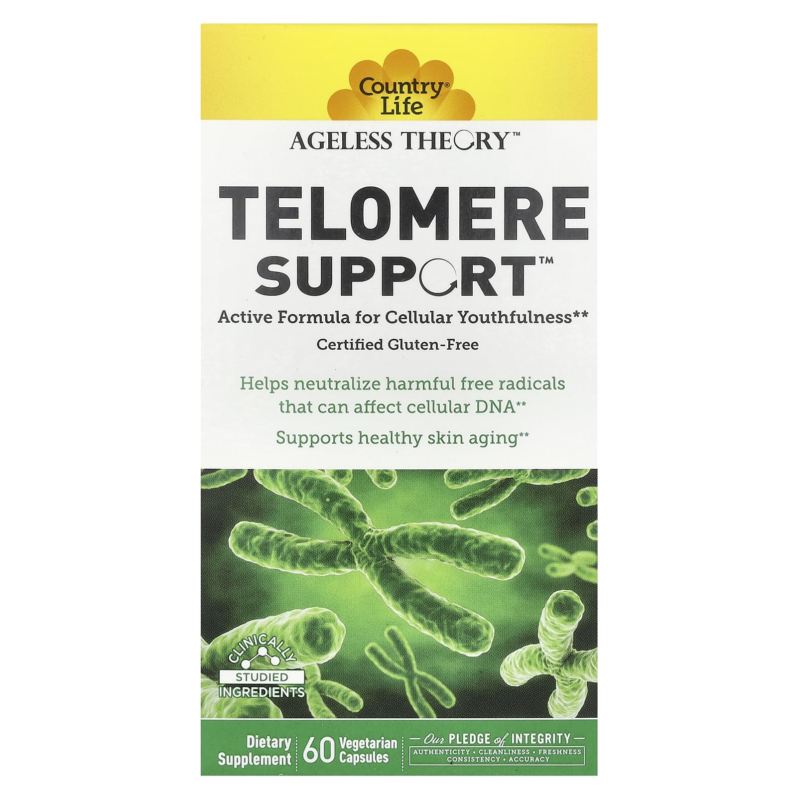 Country Life, Telomere Support, Agless Theory, 60 Vegetarian Capsules UPC 015749053002 | Hilife Vitamins