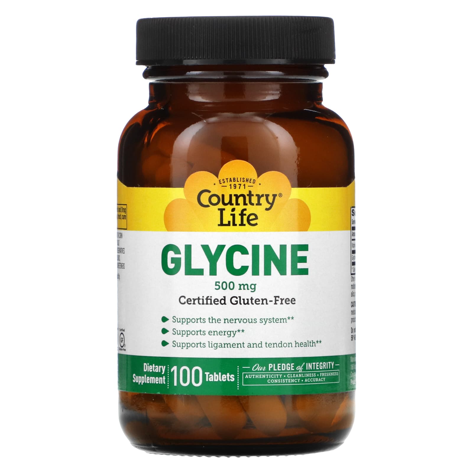 Country Life, GLYCINE 500 mg W/B-6, 100 Tablets UPC 015794012306 | Hilife Vitamins