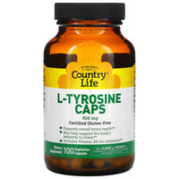 Country Life, L-Tyrosine Caps 500 Mg W/B-6, 100 Capsules UPC 015794014560 | Hilife Vitamins