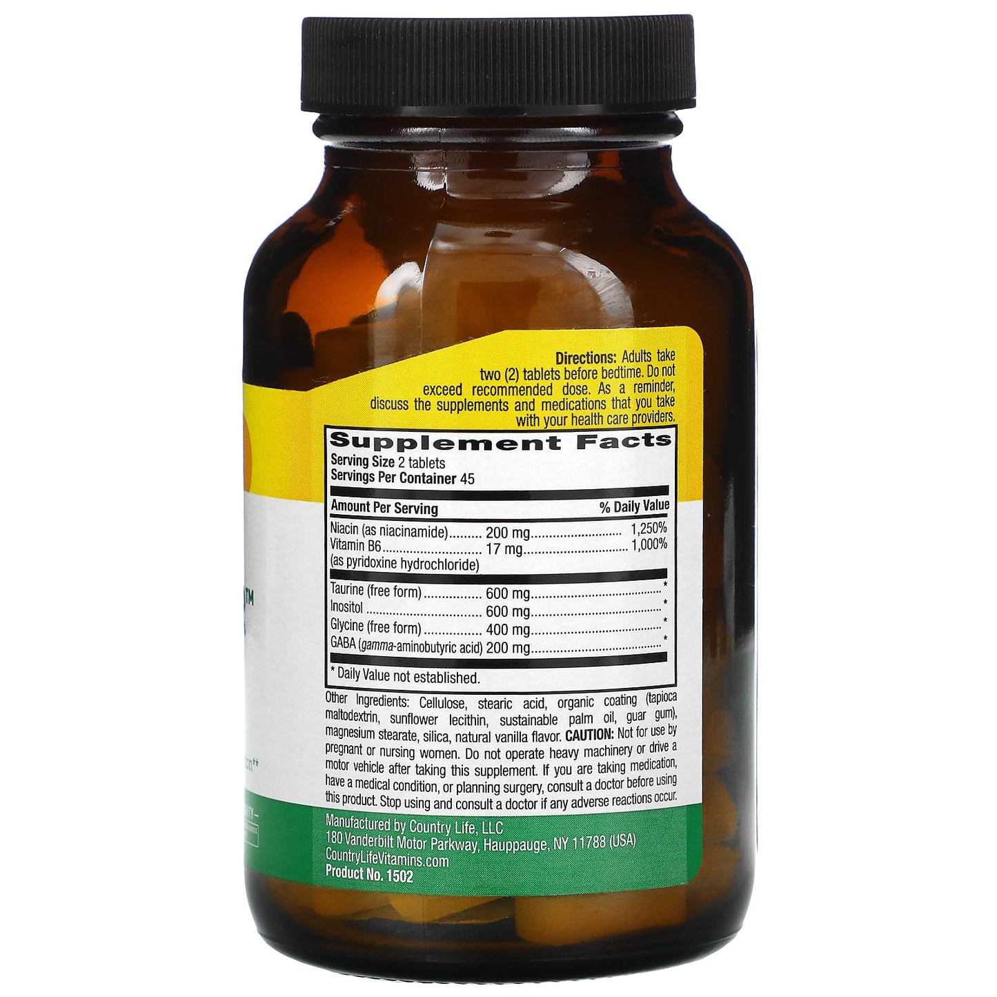 Country Life, GABA Relaxer, 90 Tablets UPC 015794015024 | Hilife Vitamins