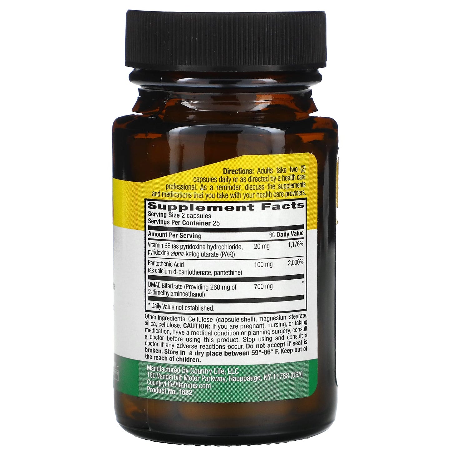 Country Life, Dmae 350 mg, 50 Vegan Capsules UPC 015794016823 | Hilife Vitamins
