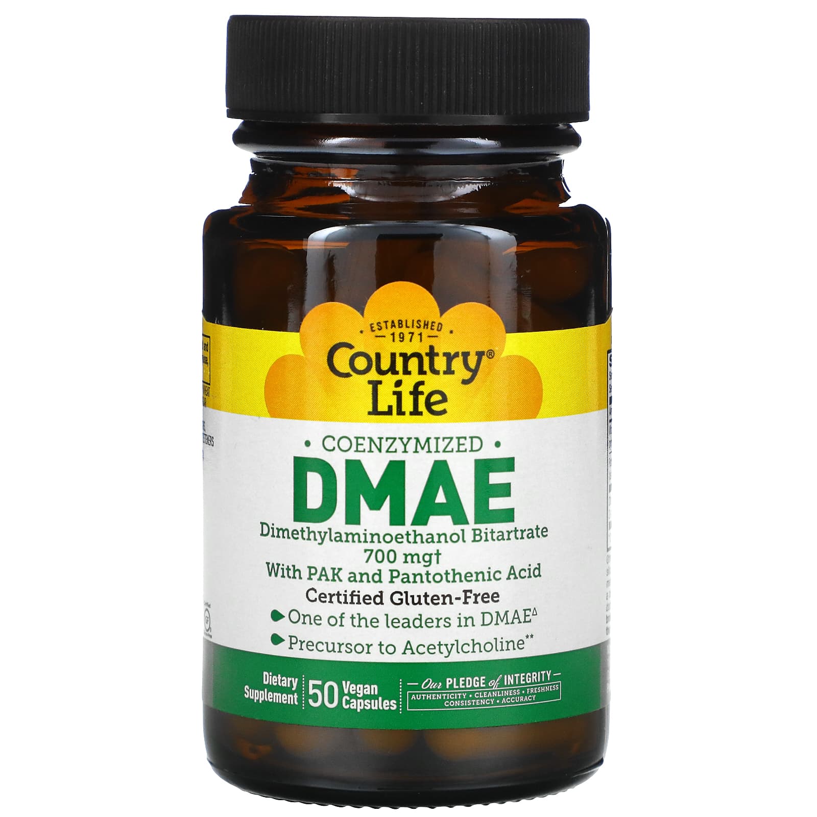 Country Life, Dmae 350 mg, 50 Vegan Capsules UPC 015794016823 | Hilife Vitamins