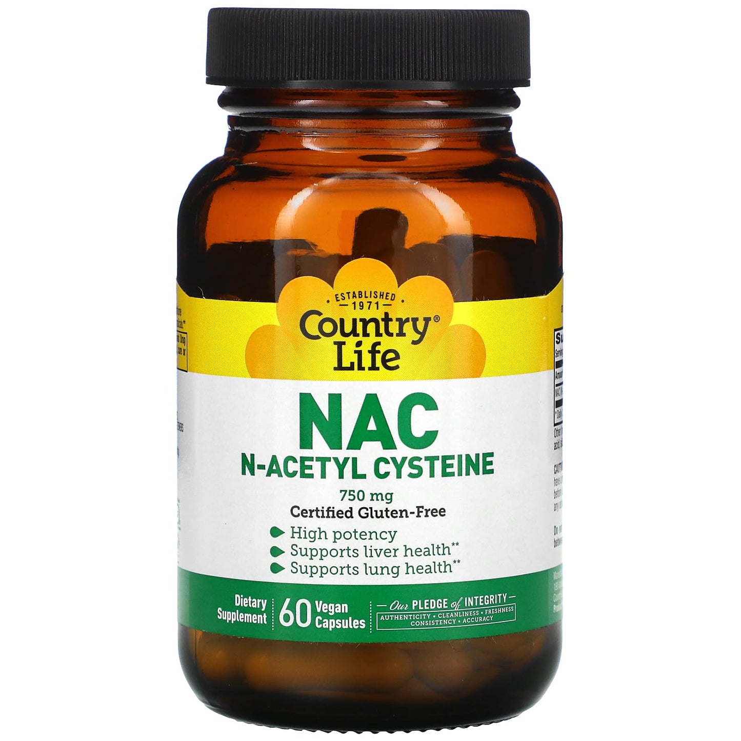 Country Life, NAC, N-Acetyl Cysteine, 750 mg, 60 Vegan Capsules UPC 015794016878 | Hilife Vitamins
