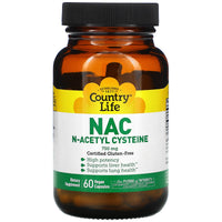 Country Life, NAC, N-Acetyl Cysteine, 750 mg, 60 Vegan Capsules UPC 015794016878 | Hilife Vitamins