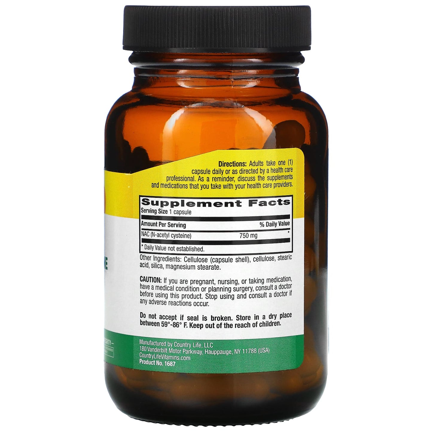 Country Life, NAC, N-Acetyl Cysteine, 750 mg, 60 Vegan Capsules UPC 015794016878 | Hilife Vitamins