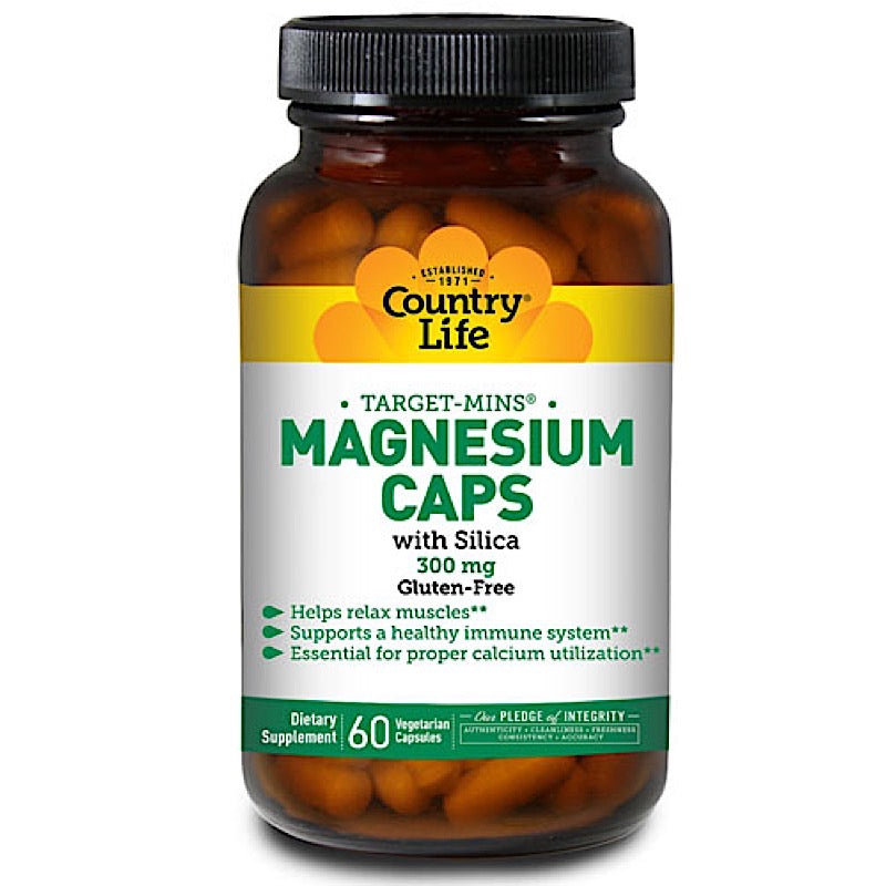 Country Life, Magnesium 300 mg With Silica Target Mins, 60 Vegetarian Capsules UPC 015794024743 | Hilife Vitamins