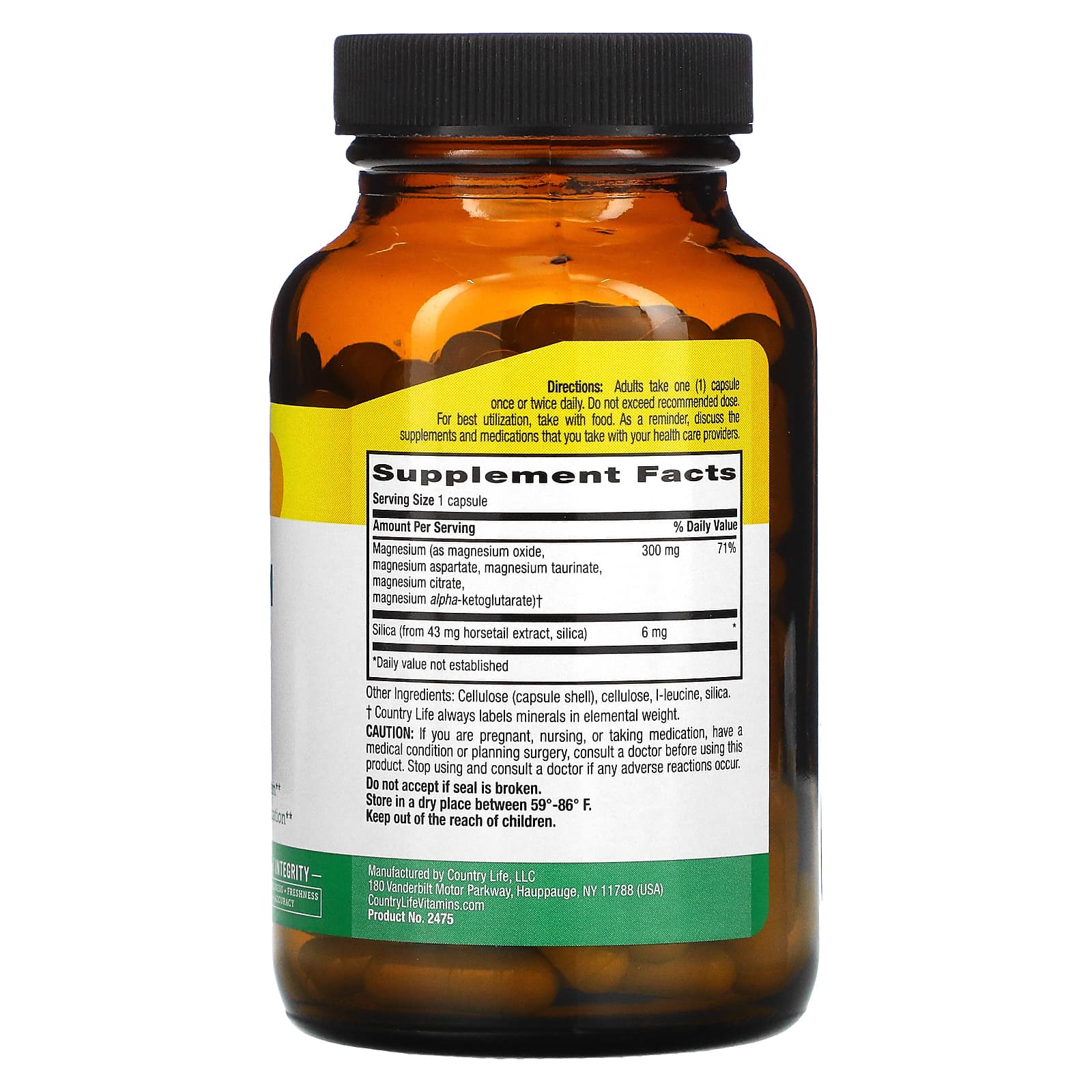 Country Life, Target-Mins, Magnesium Caps with Silica, 300 mg, 120 Capsules UPC 015794024750 | Hilife Vitamins