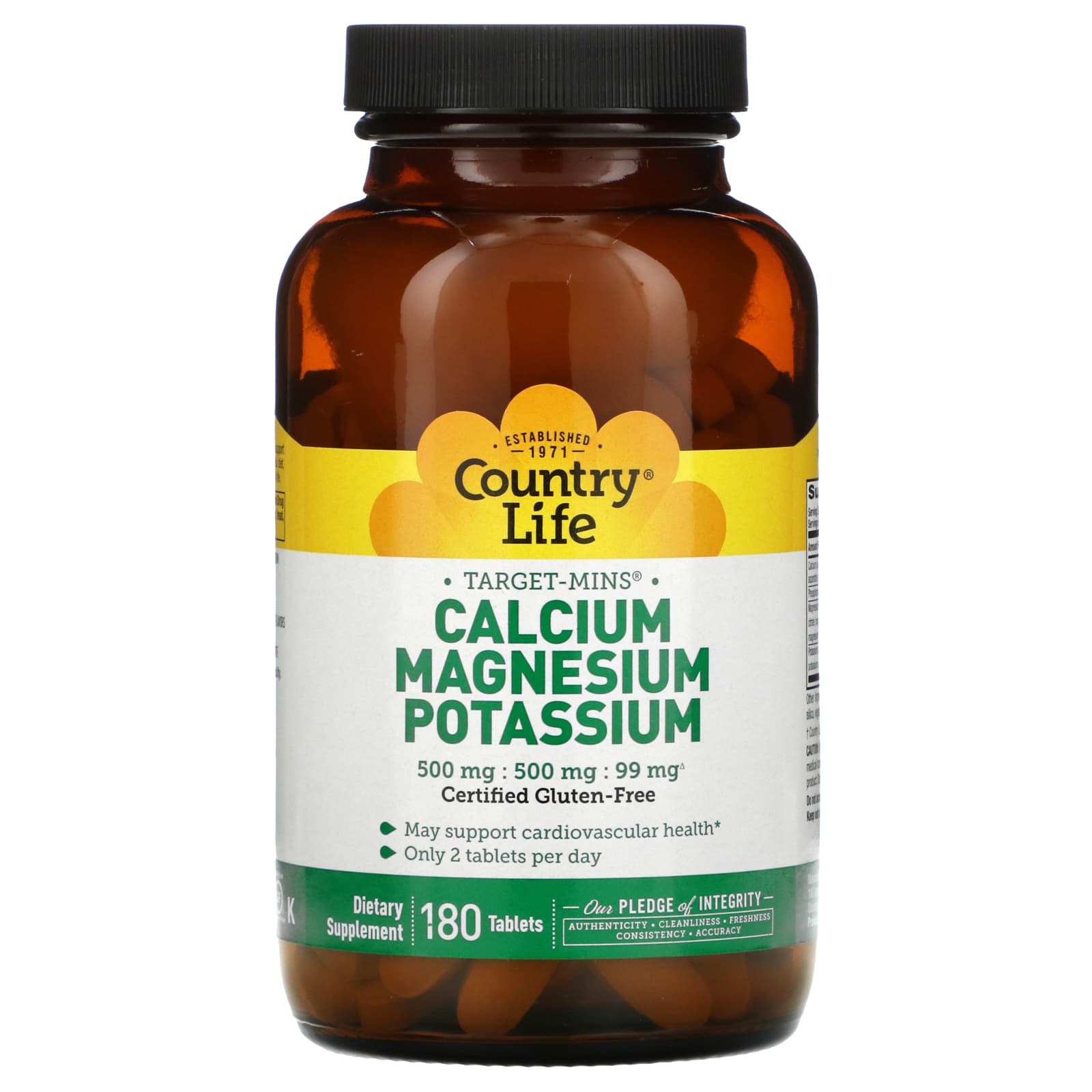 Country Life, Target-Mins, Calcium Magnesium Potassium, 180 Tablets UPC 015794024866 | Hilife Vitamins