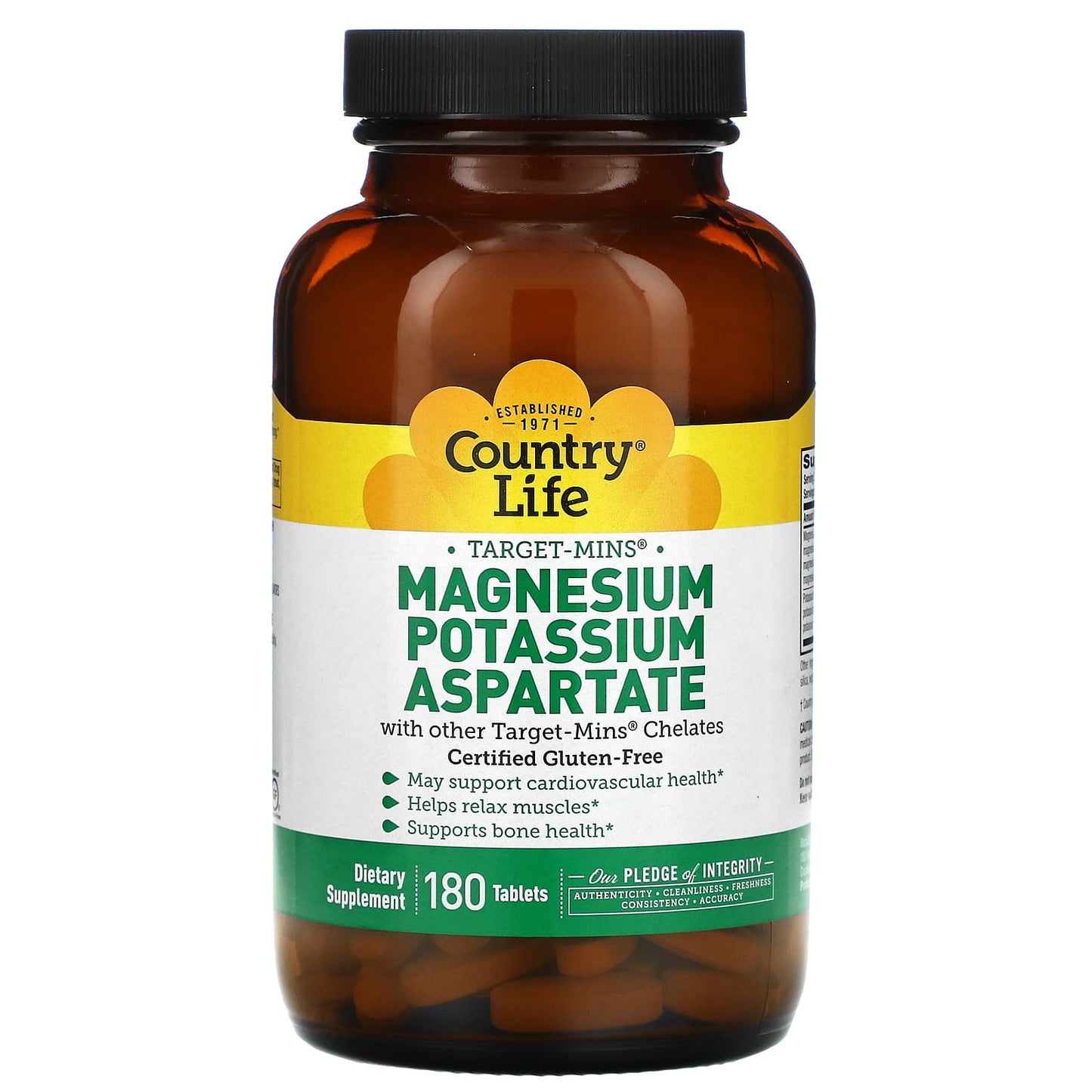 Country Life, Target-Mins®, Magnesium Potassium Aspartate, 180 Tablets UPC 015794024958 | Hilife Vitamins