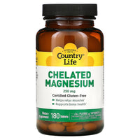Country Life, Chelated Magnesium, 250 mg, 180 Tablets UPC 015794026860 | Hilife Vitamins