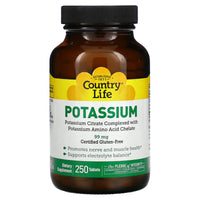 Country Life, Potassium, 99 mg, 250 Tablets UPC 015794027942 | Hilife Vitamins
