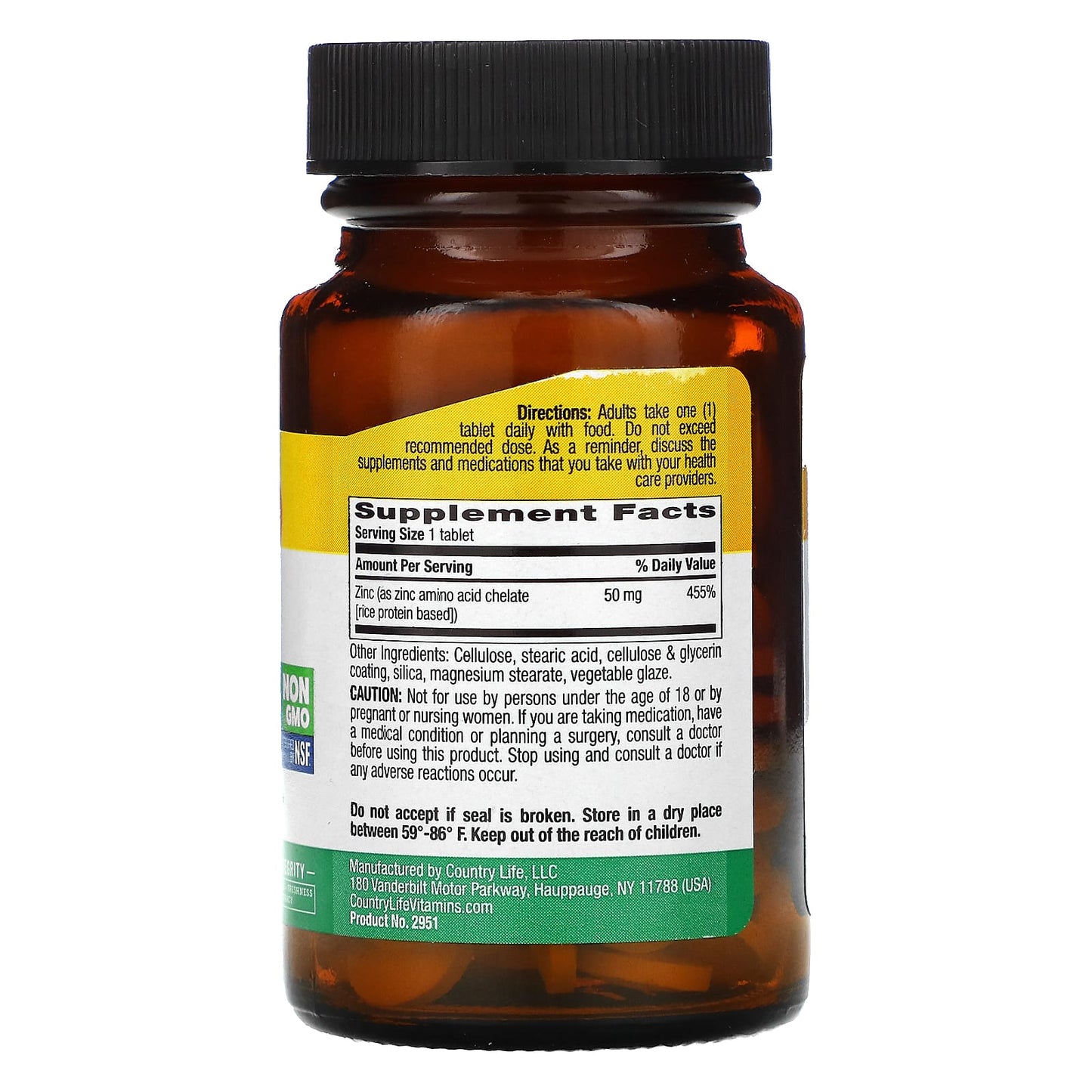 Country Life, Zinc, 50 mg, Chelated, 100 Tablets UPC 015794029519 | Hilife Vitamins