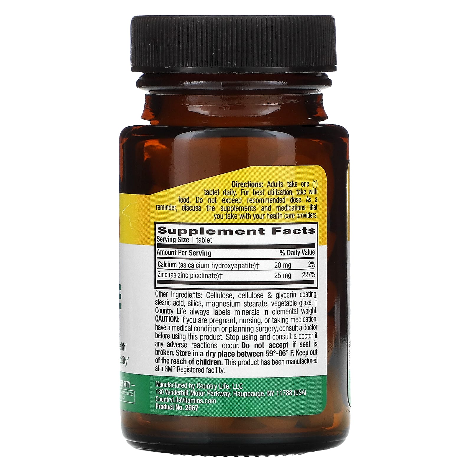 Country Life, Zinc Picolinate 25 mg 100, 100 Tablets UPC 015794029670 | Hilife Vitamins
