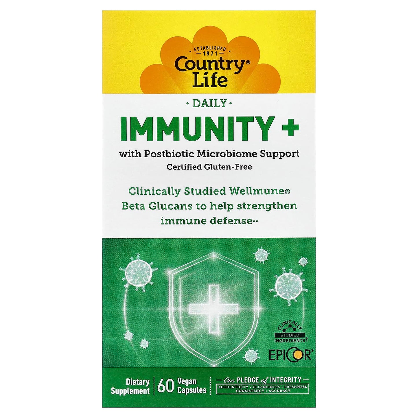 Country Life, Daily, Immunity+, 60 Vegan Capsules UPC 015794030157 | Hilife Vitamins