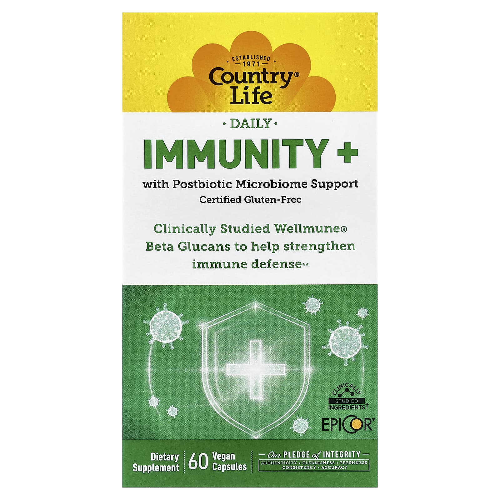 Country Life, Daily, Immunity+, 60 Vegan Capsules UPC 015794030157 | Hilife Vitamins